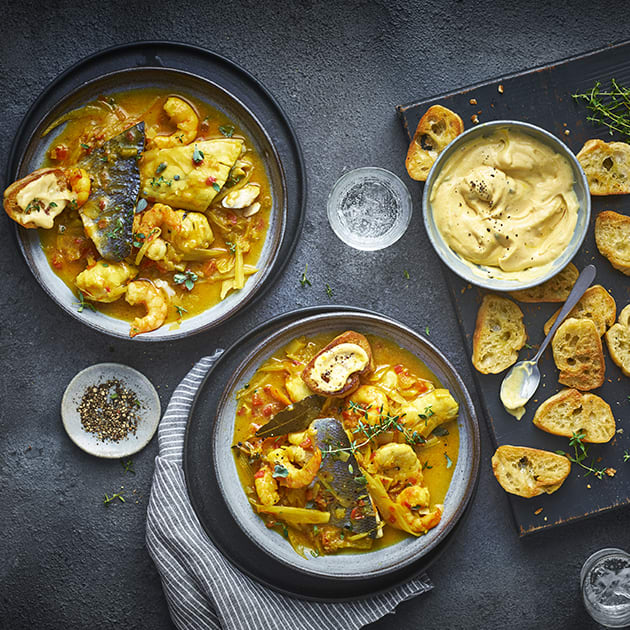 Jack Stein's bouillabaisse, rouille and croutons 