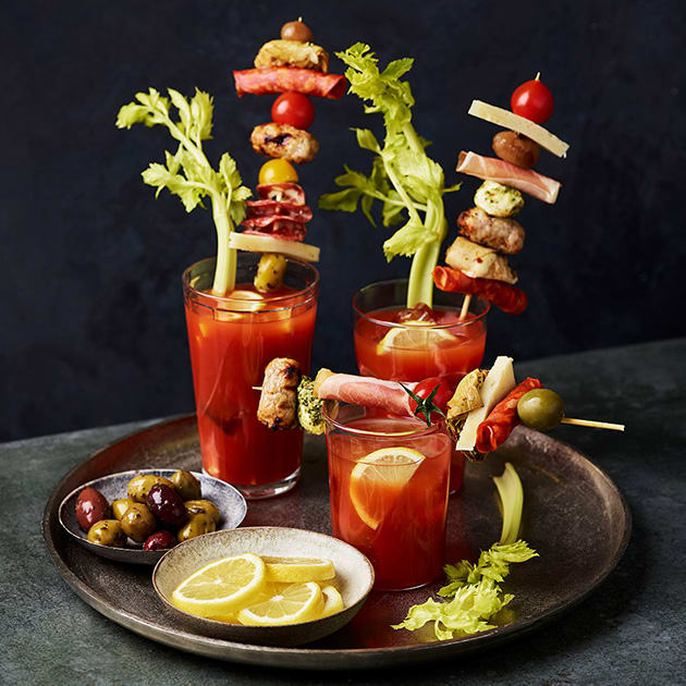 Red Snapper cocktail with eccentric garnishes