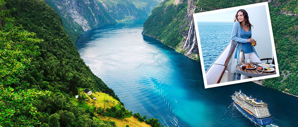 Cruise ship on a river surrounded by mountains
