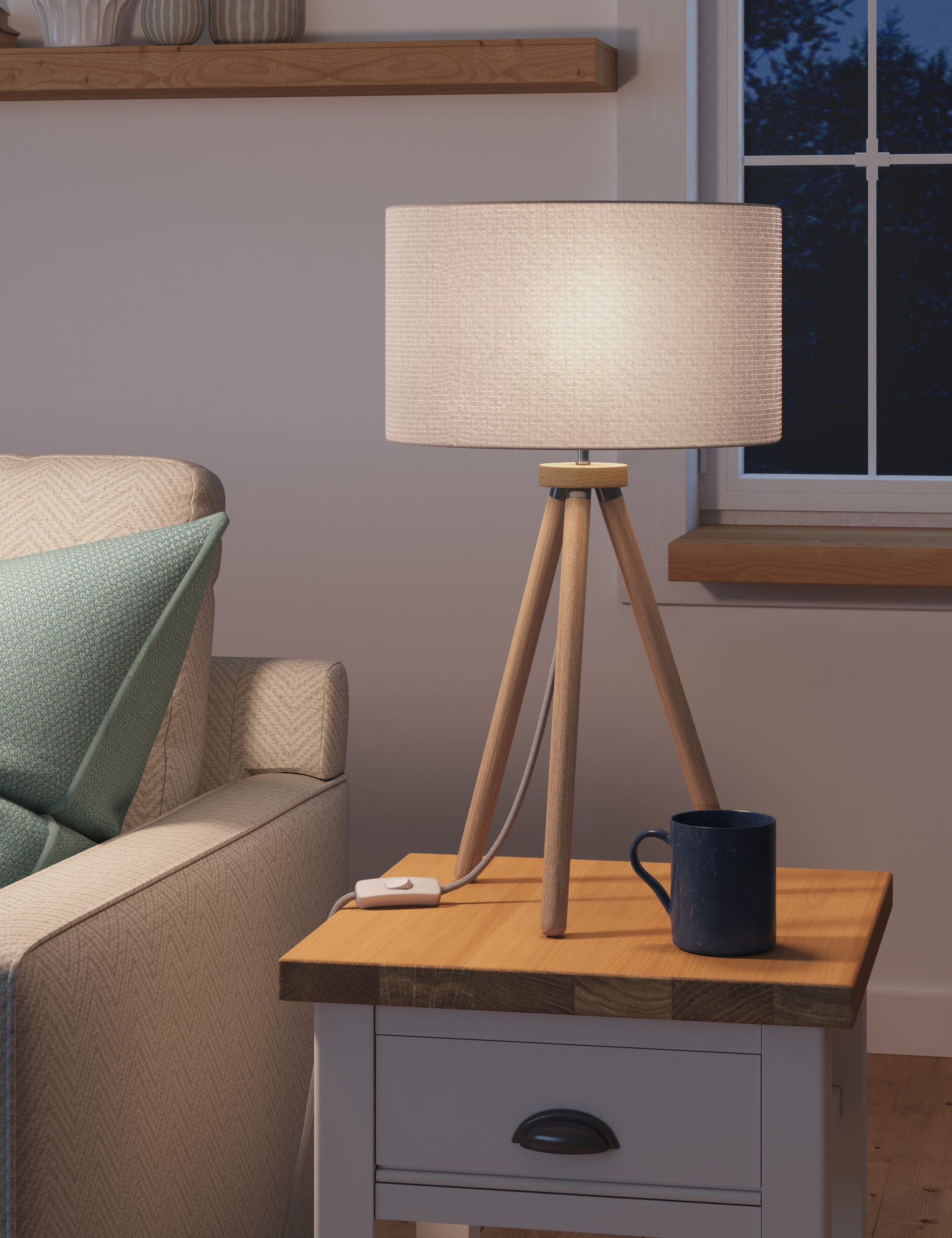 Wooden Tripod Table Lamp