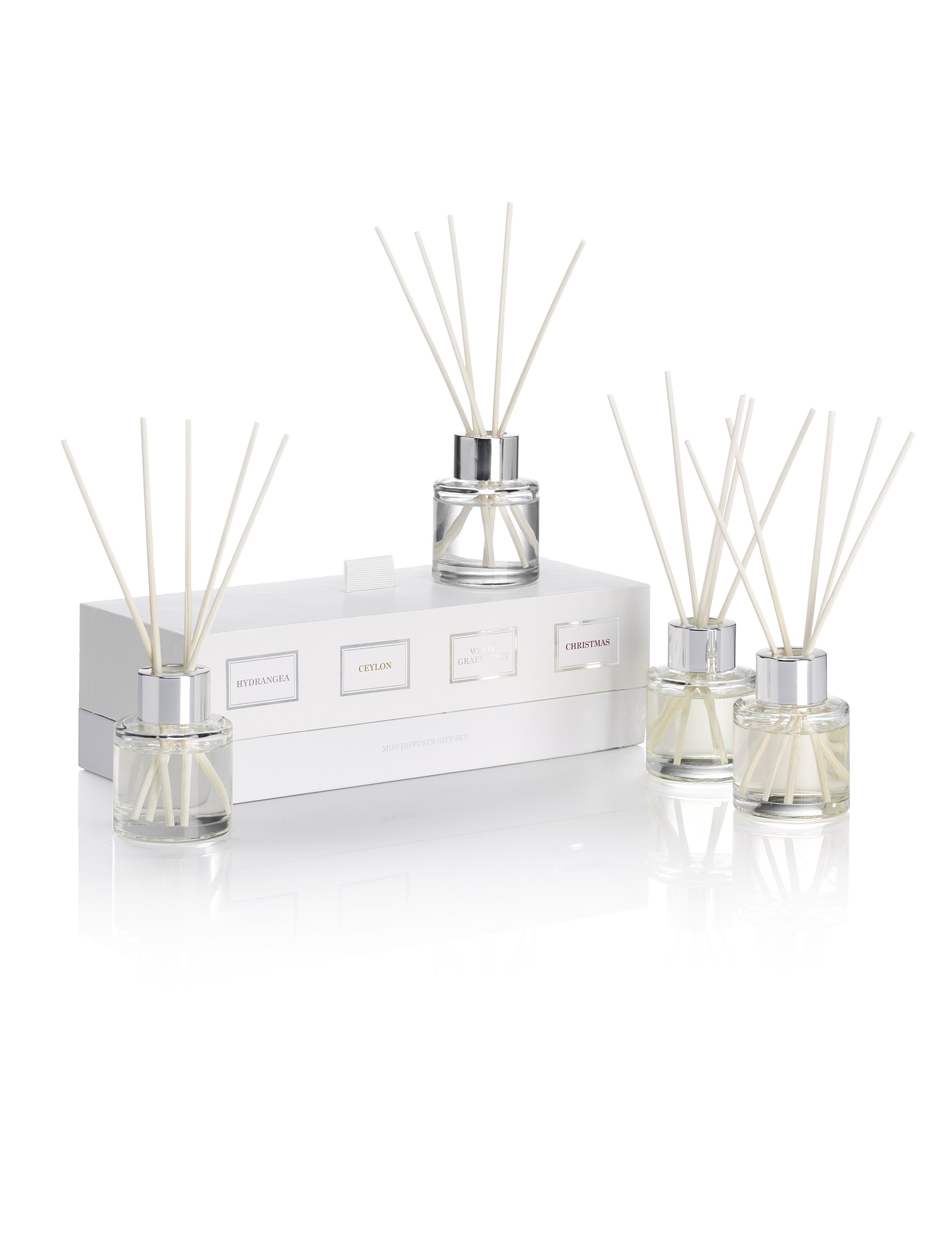 White Grapefruit, Ceylon, Hydrangea& Christmas Mini Diffuser Gift Set Image 1 of 1