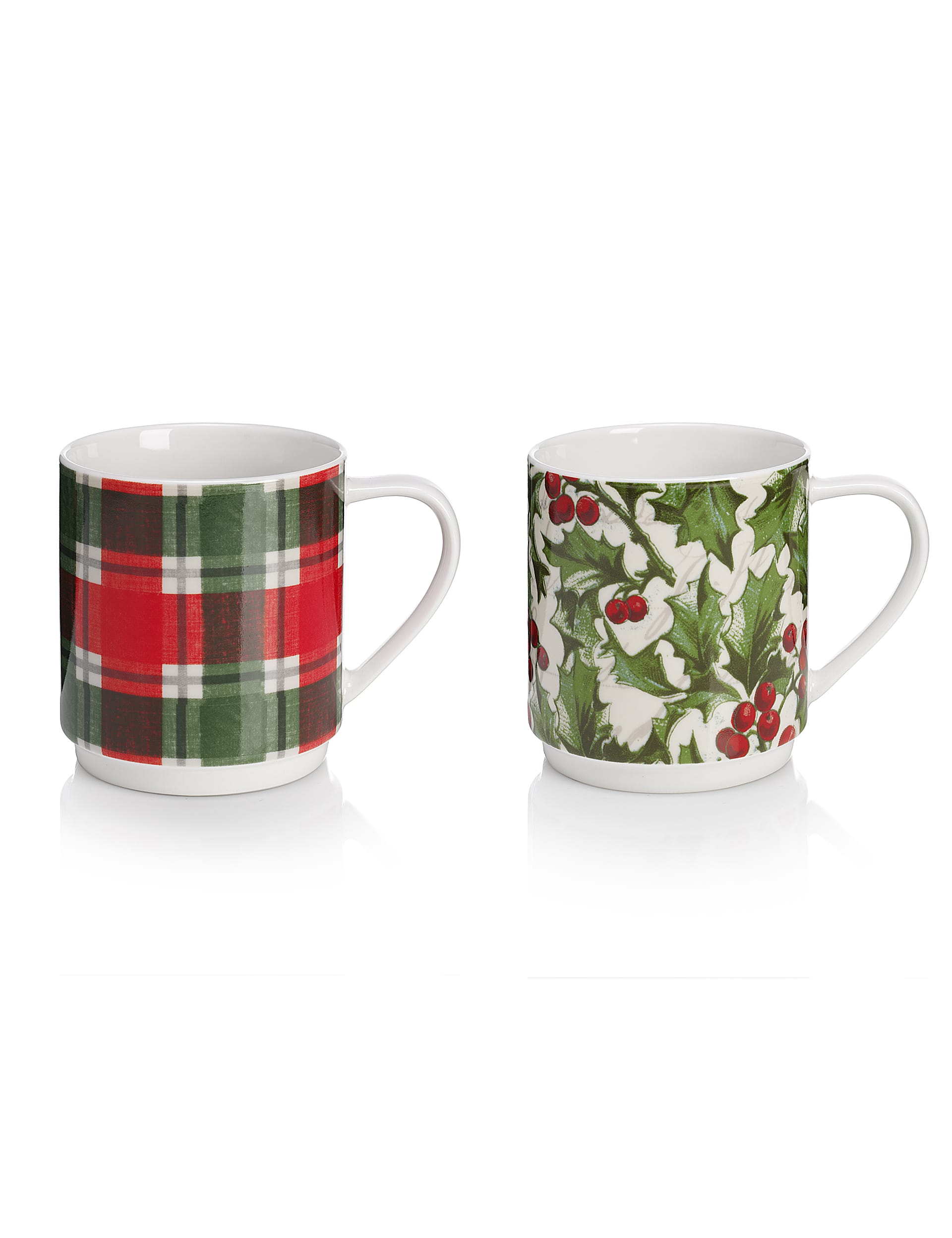 2 Tartan Holly Stacker Mugs Image 1 of 1