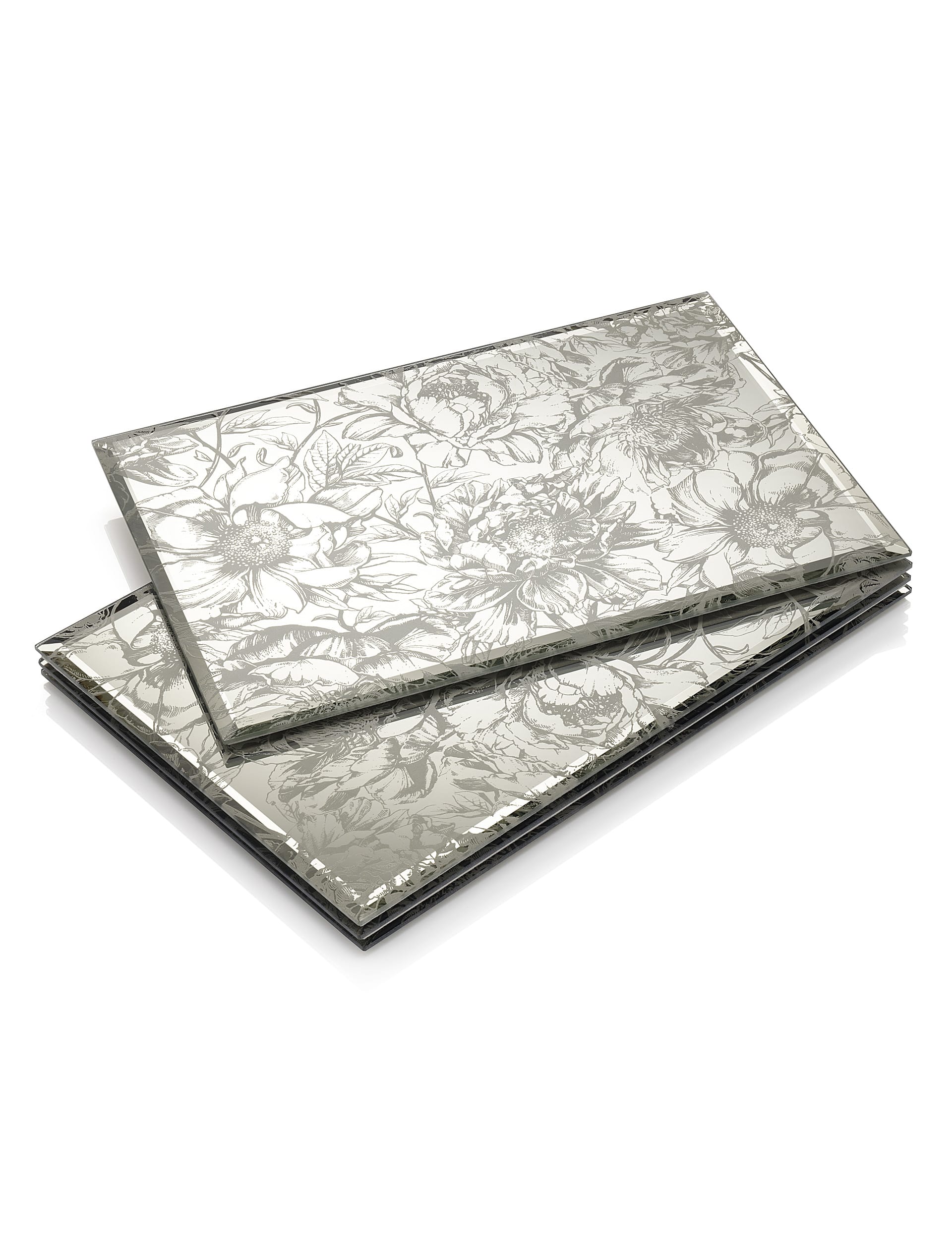 2 Etched Peony Glass Placemats Image 1 of 1