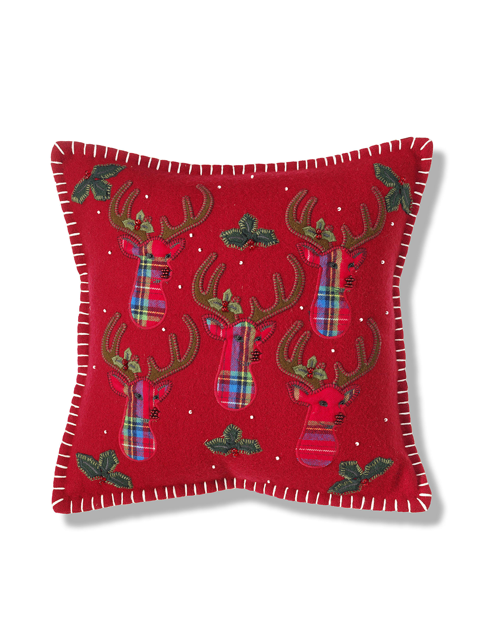 Mini Stag Appliqué Christmas Cushion Image 1 of 2