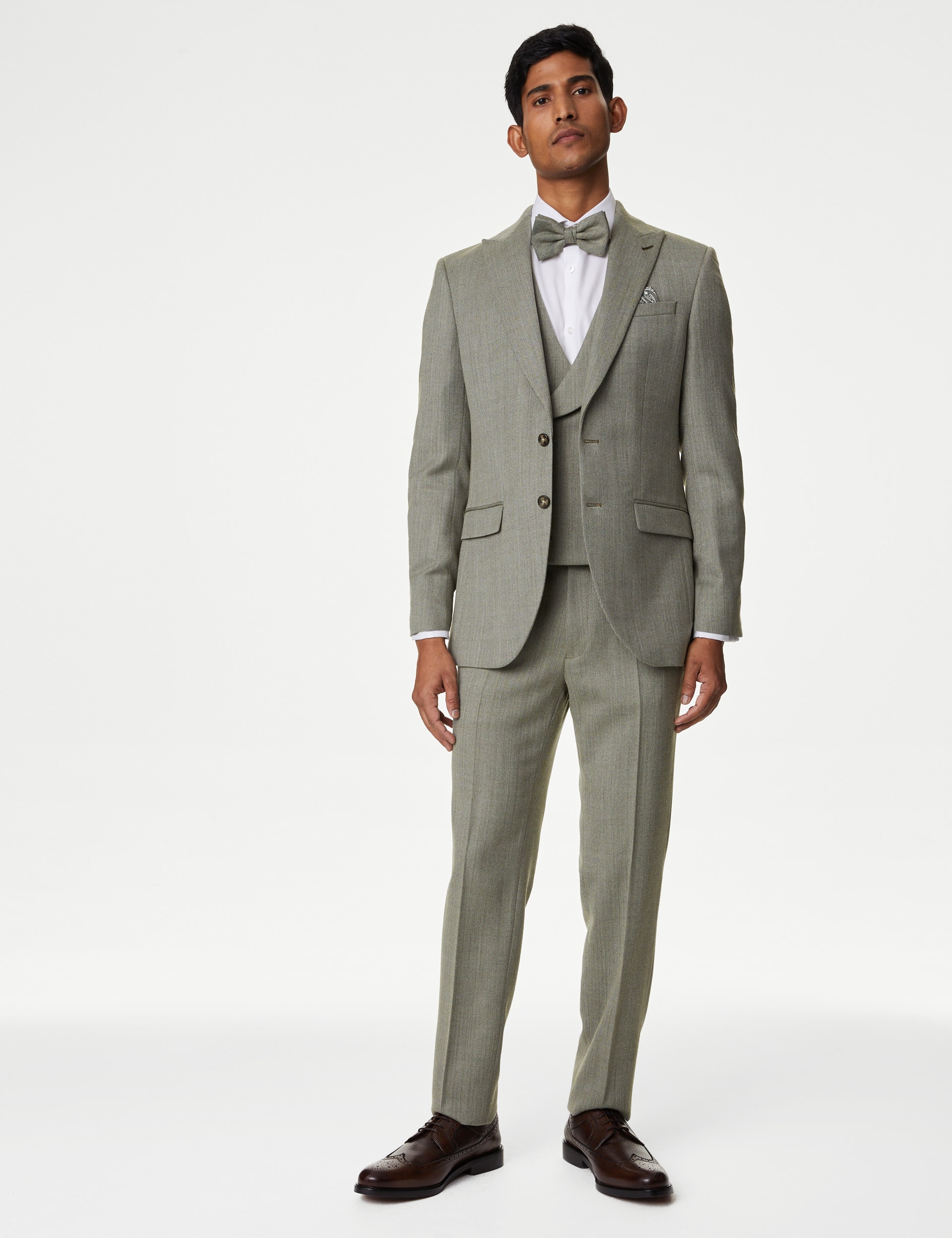 Slim Fit Wool Blend Herringbone Suit