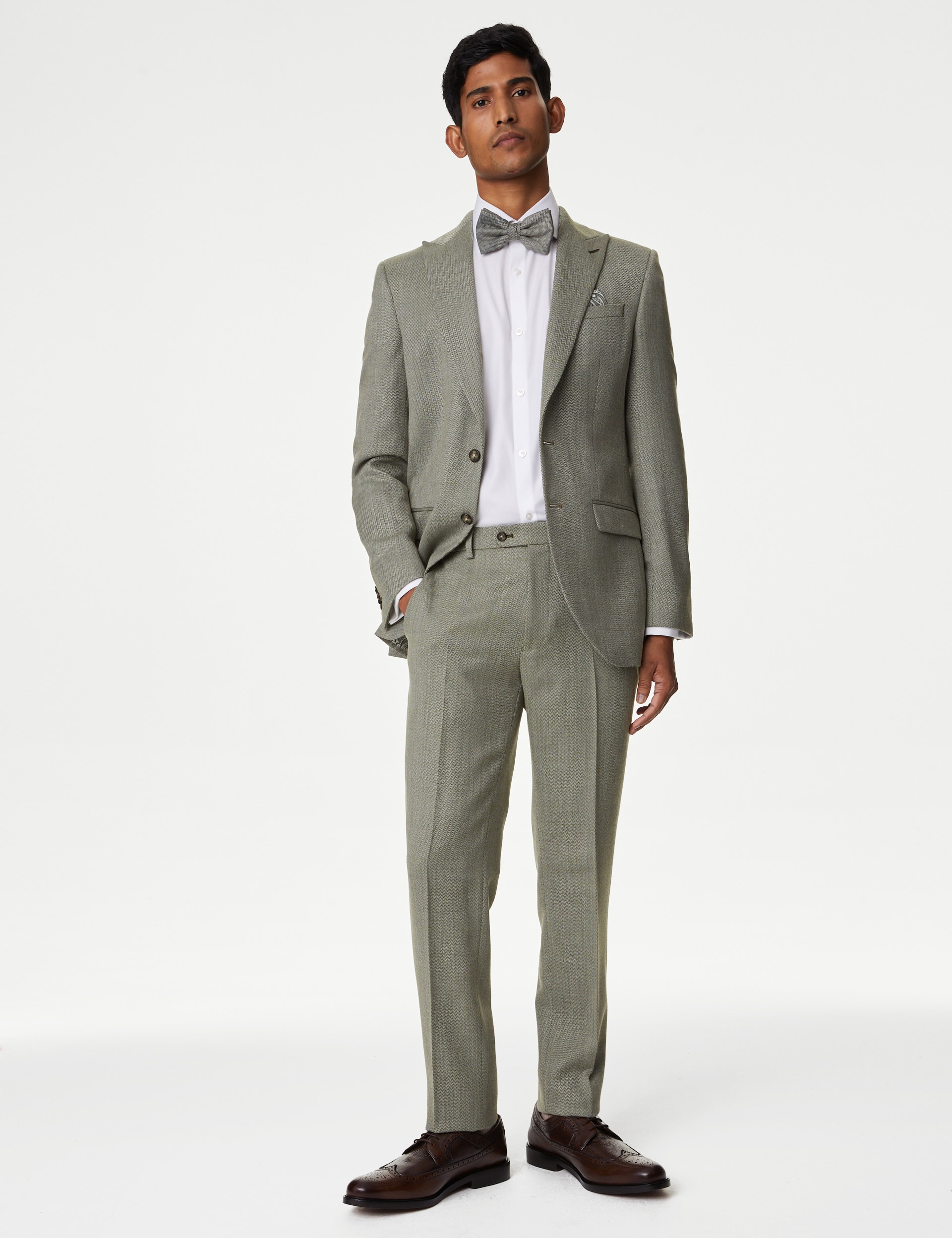 Slim Fit Wool Blend Herringbone Suit