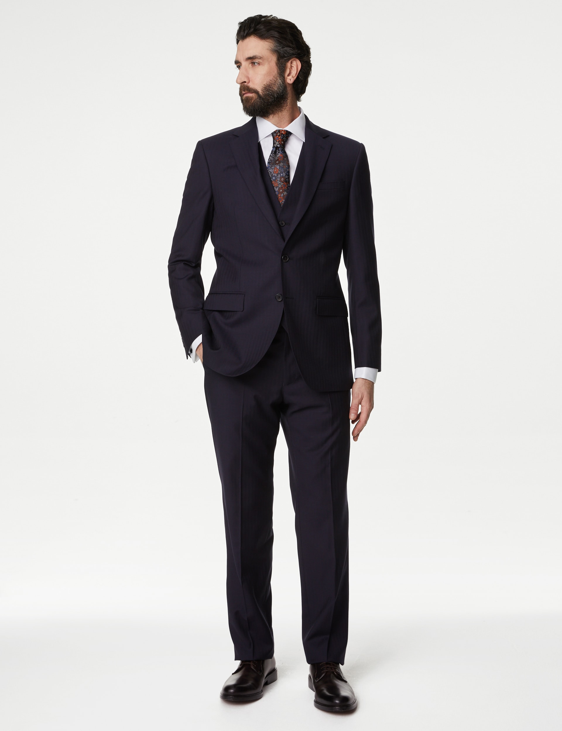 Regular Fit Herringbone Pure Wool Suit