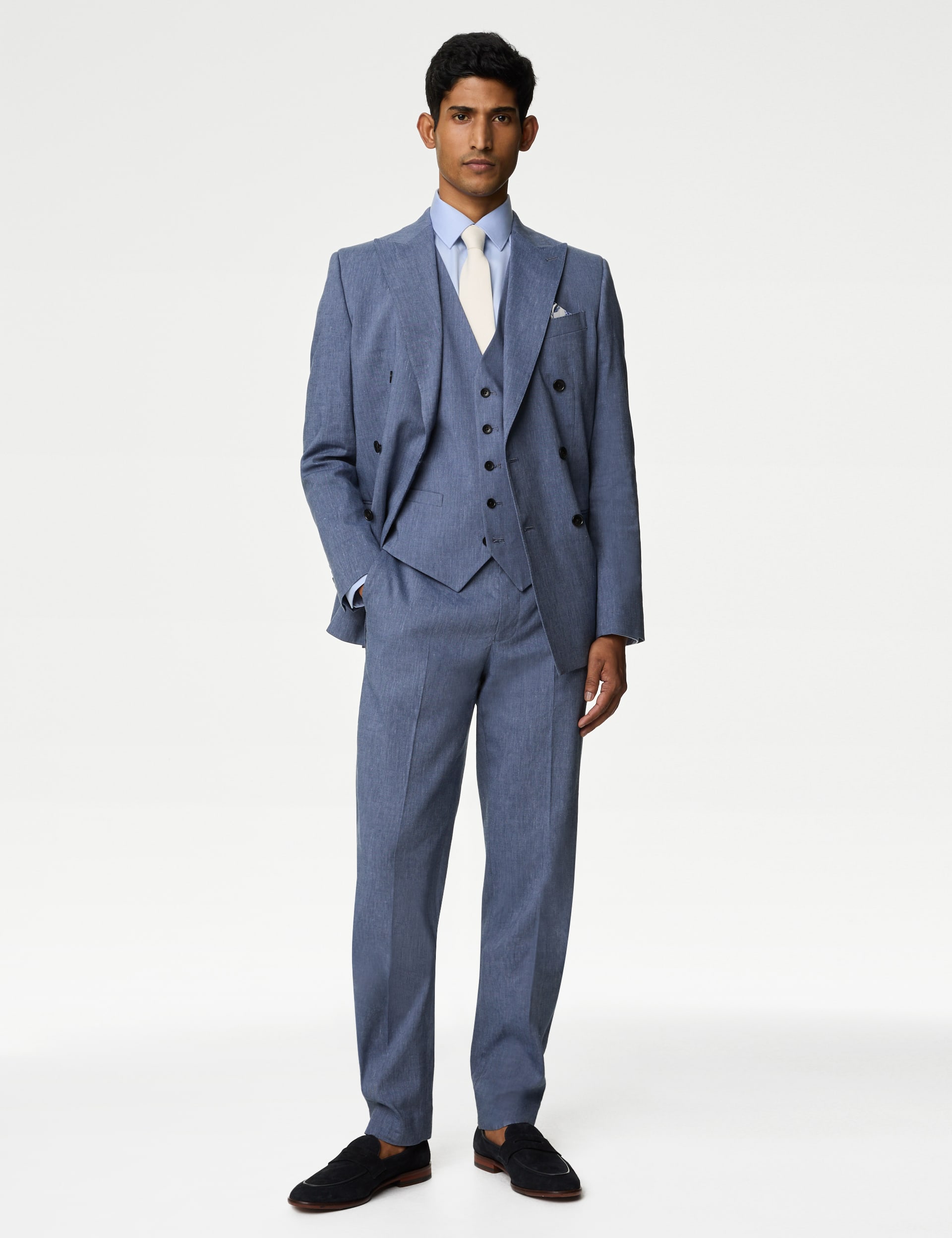 Tailored Fit Italian Linen Miracle™ Double Breasted Suit