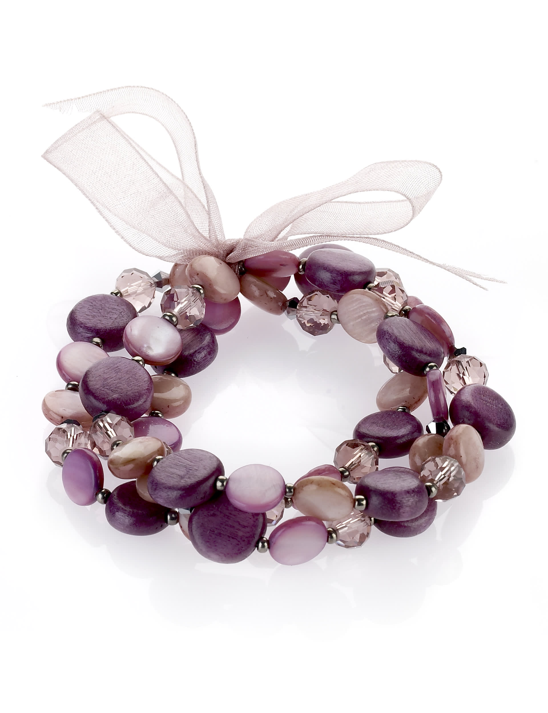 Multi-Strand Assorted Round Shell & Bead Stretch Bracelet Image 1 of 1
