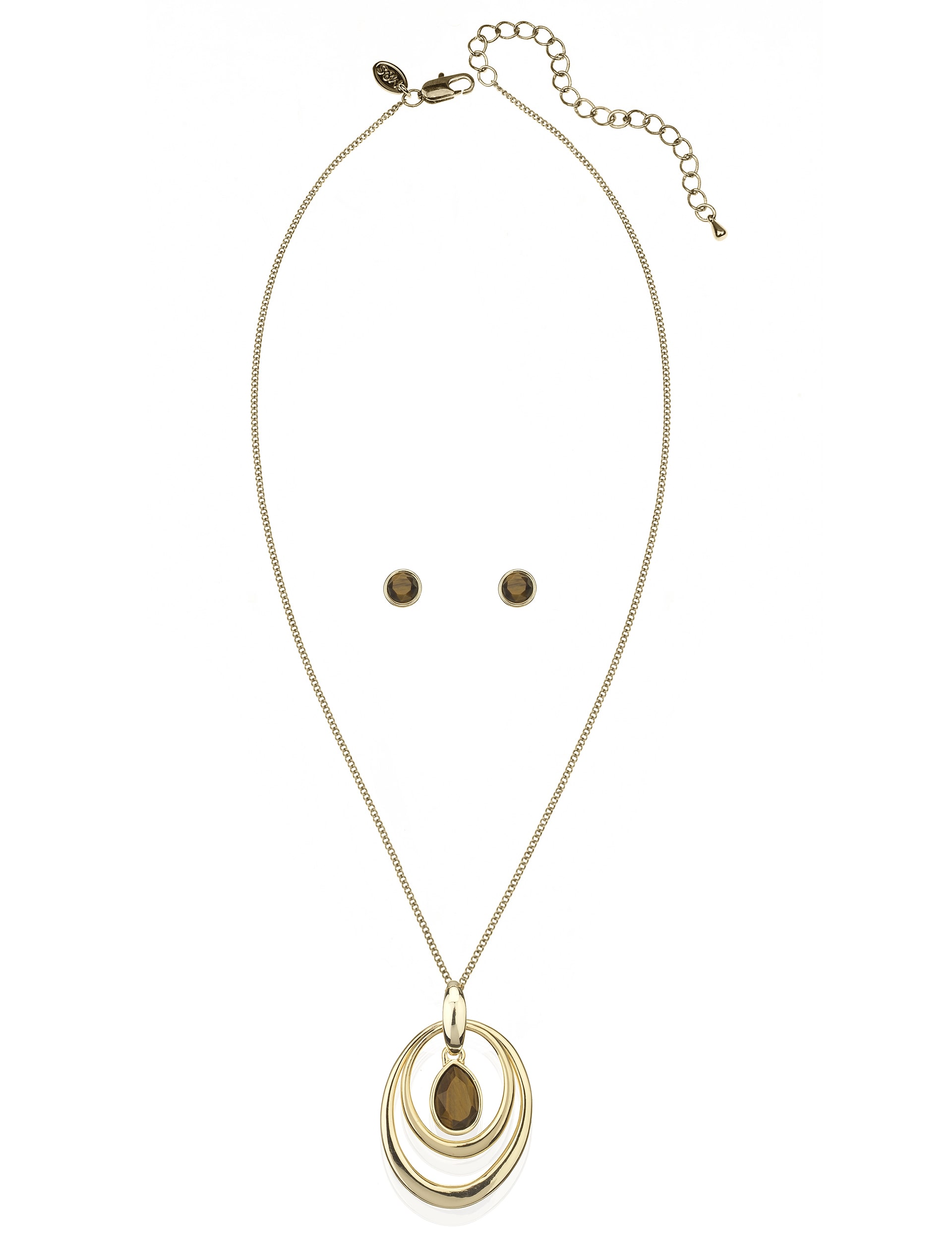 Gold Plated Tigers Eye Necklace & Earrings Set Image 1 of 2
