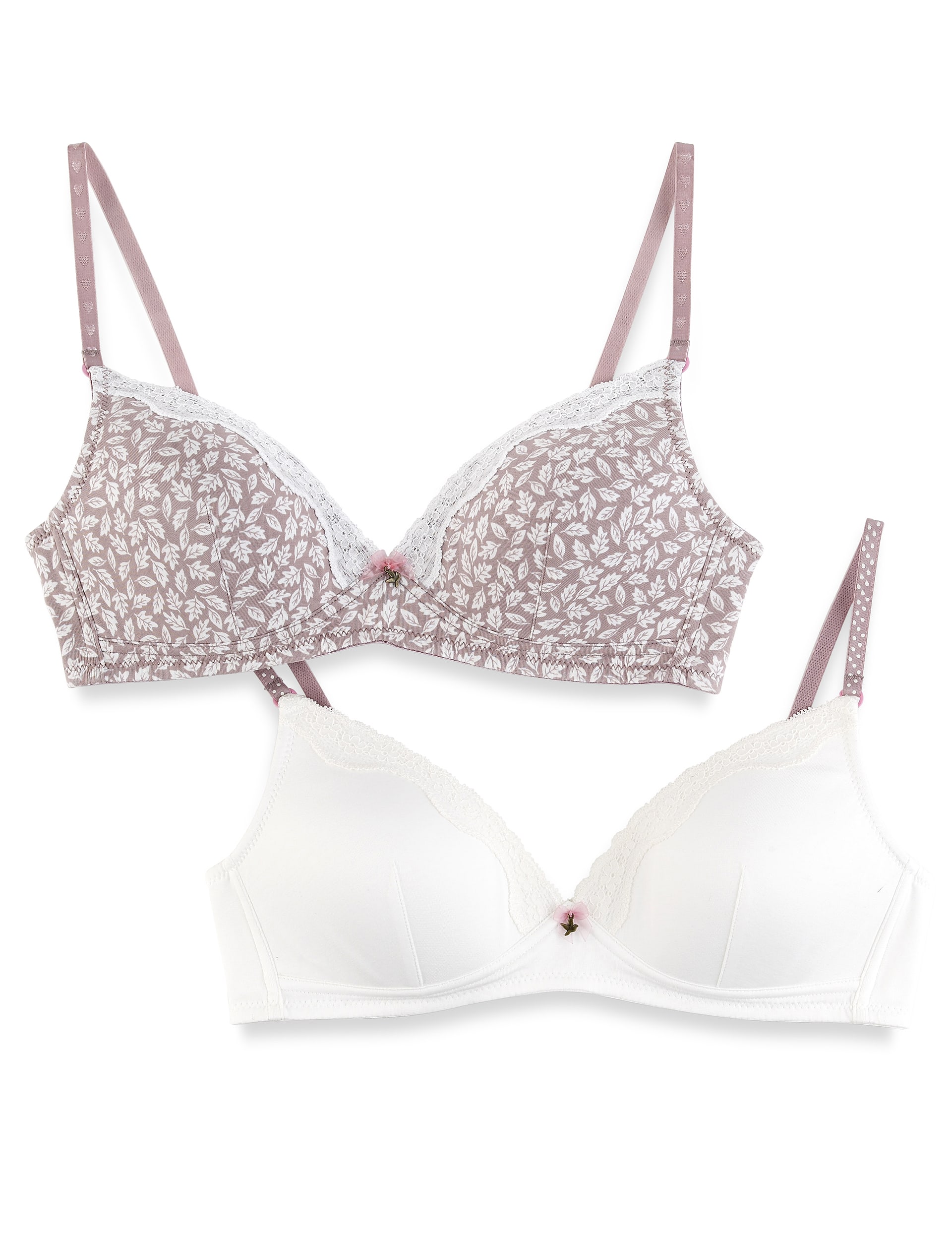 2 Pack Cotton Rich Leaf Print Non-Wired Bras Image 1 of 2