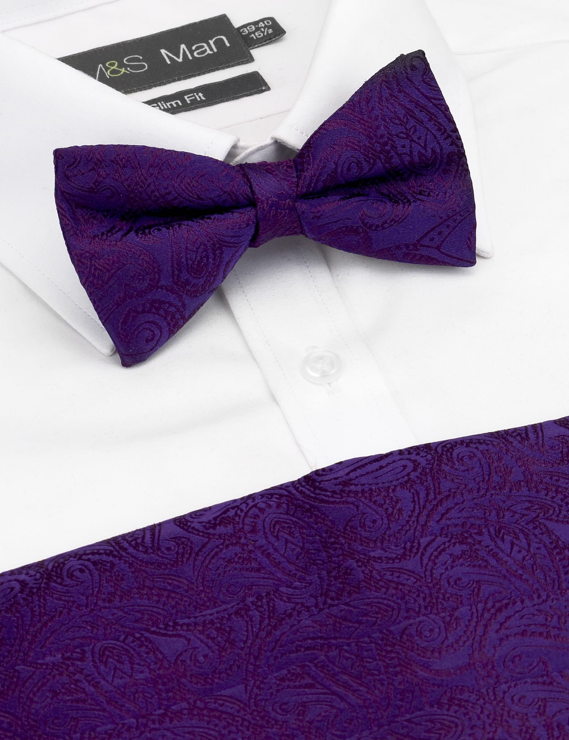 Pure Silk Paisley Print Bow Tie & Cummerbund Image 1 of 2