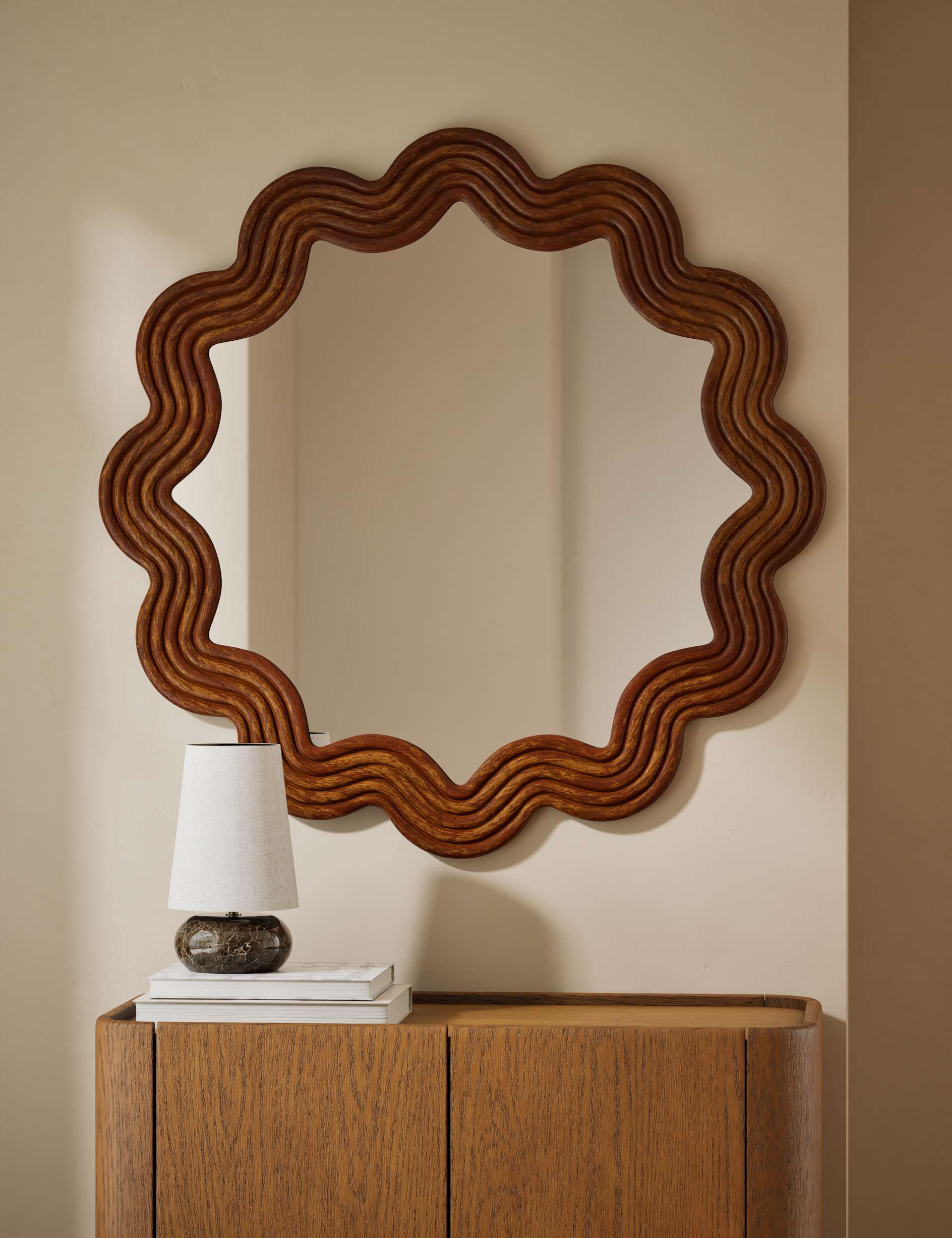 Scallop Ribbed Wooden Wall Mirror