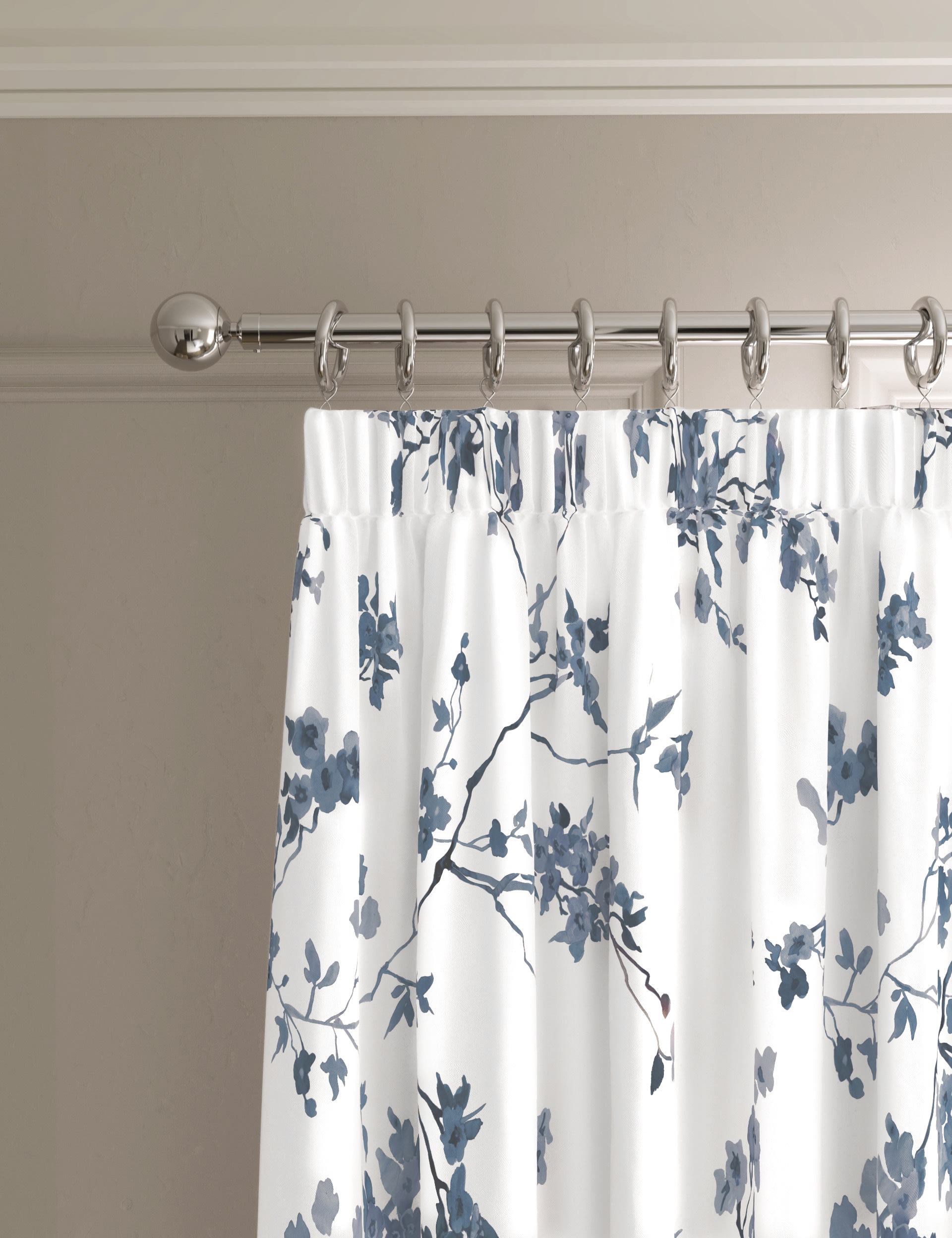 Sateen Cherry Blossom Pencil Pleat Blackout Curtains