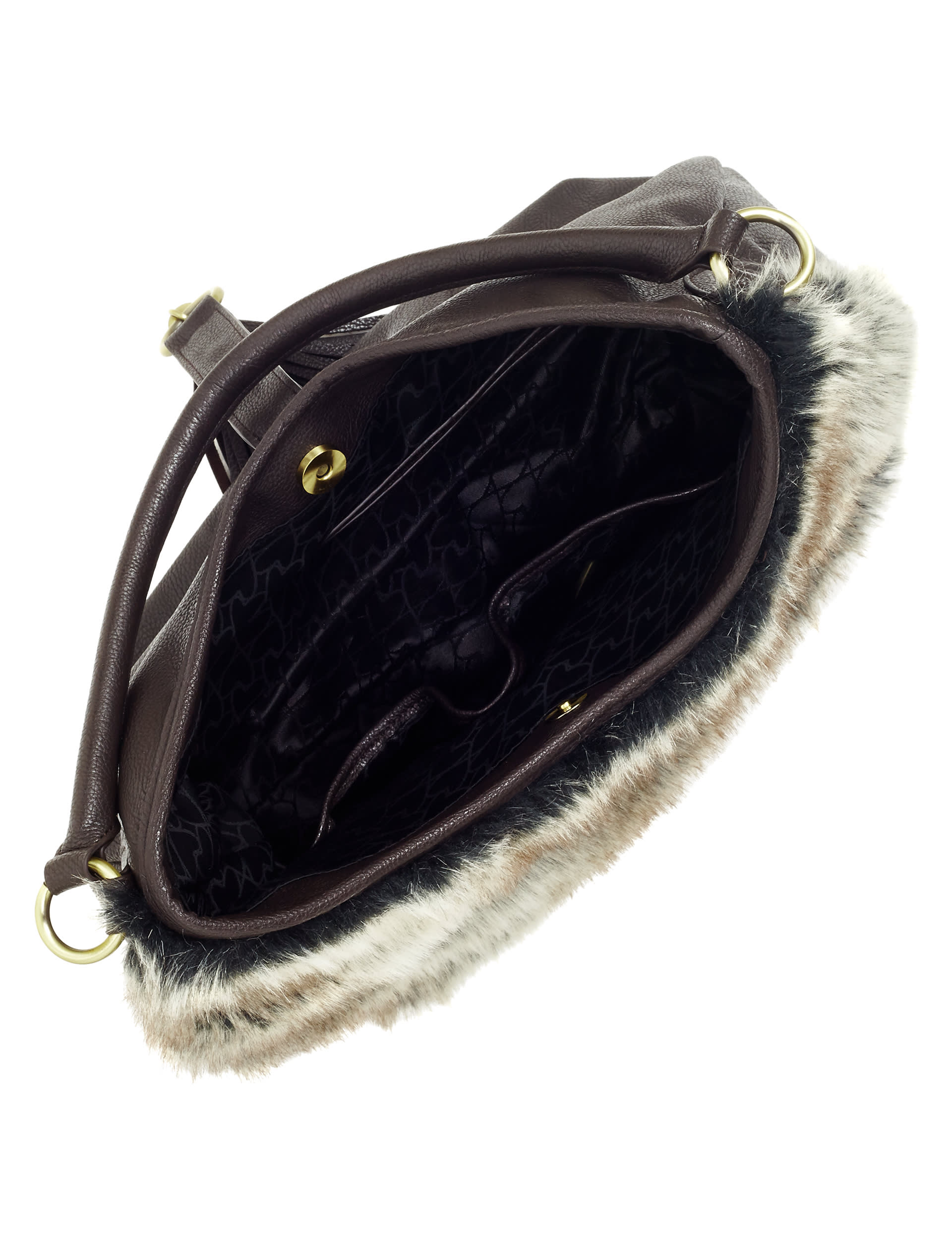Faux Fur Leather Hobo Shoulder Bag Image 2 of 6
