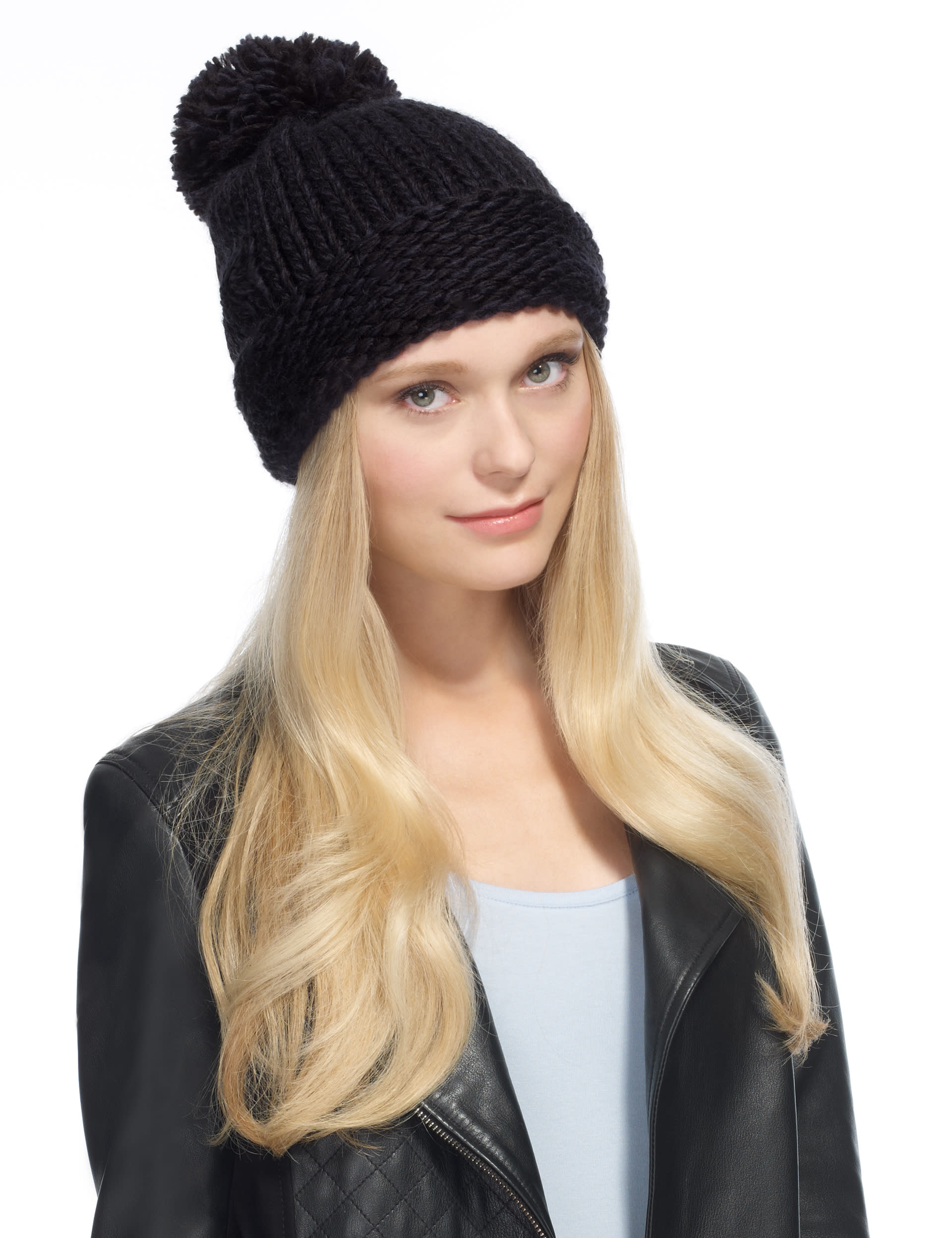 Two Tone Bobble Hat with Wool Image 1 of 2