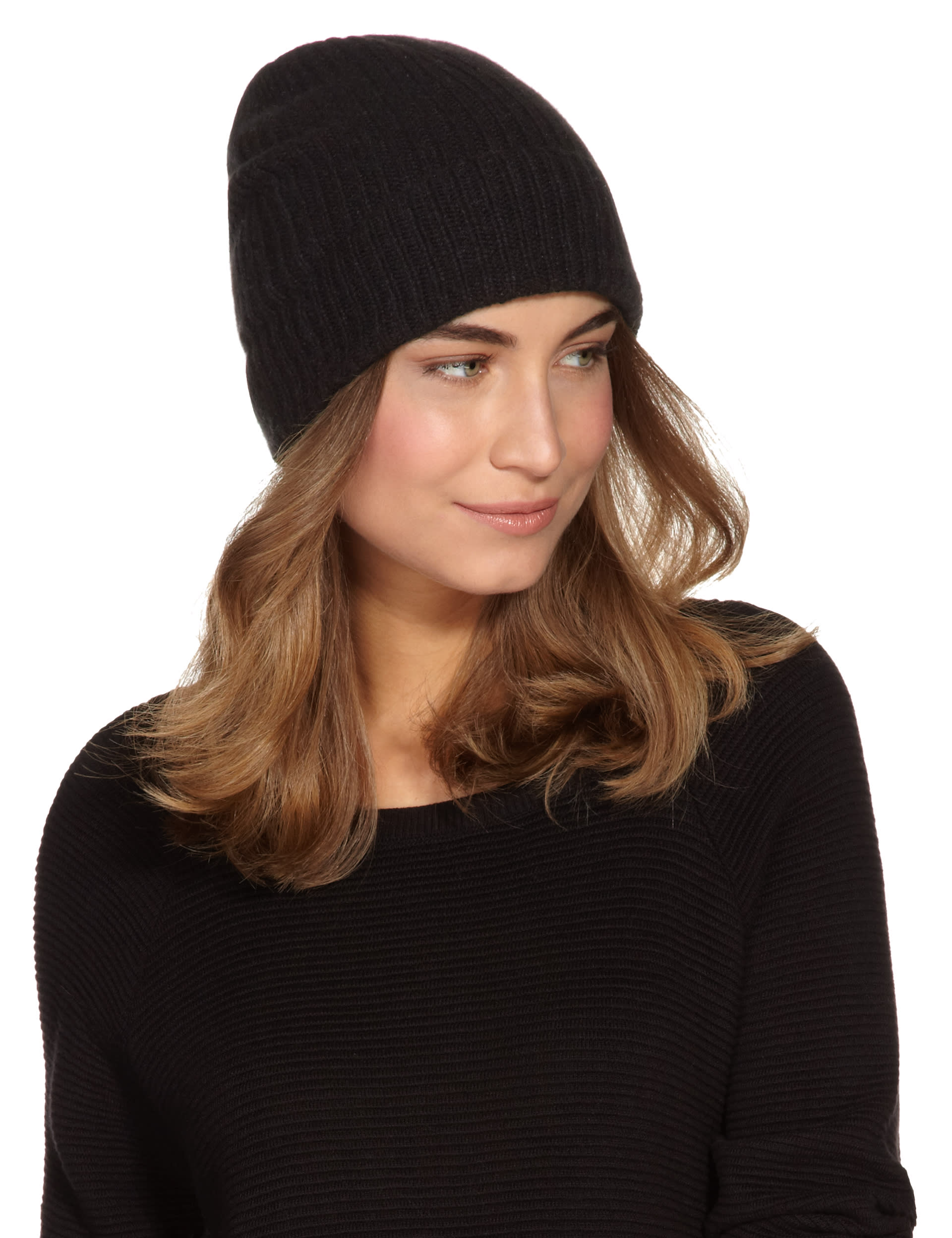 Pure Cashmere Ribbed Beanie Hat Image 1 of 2