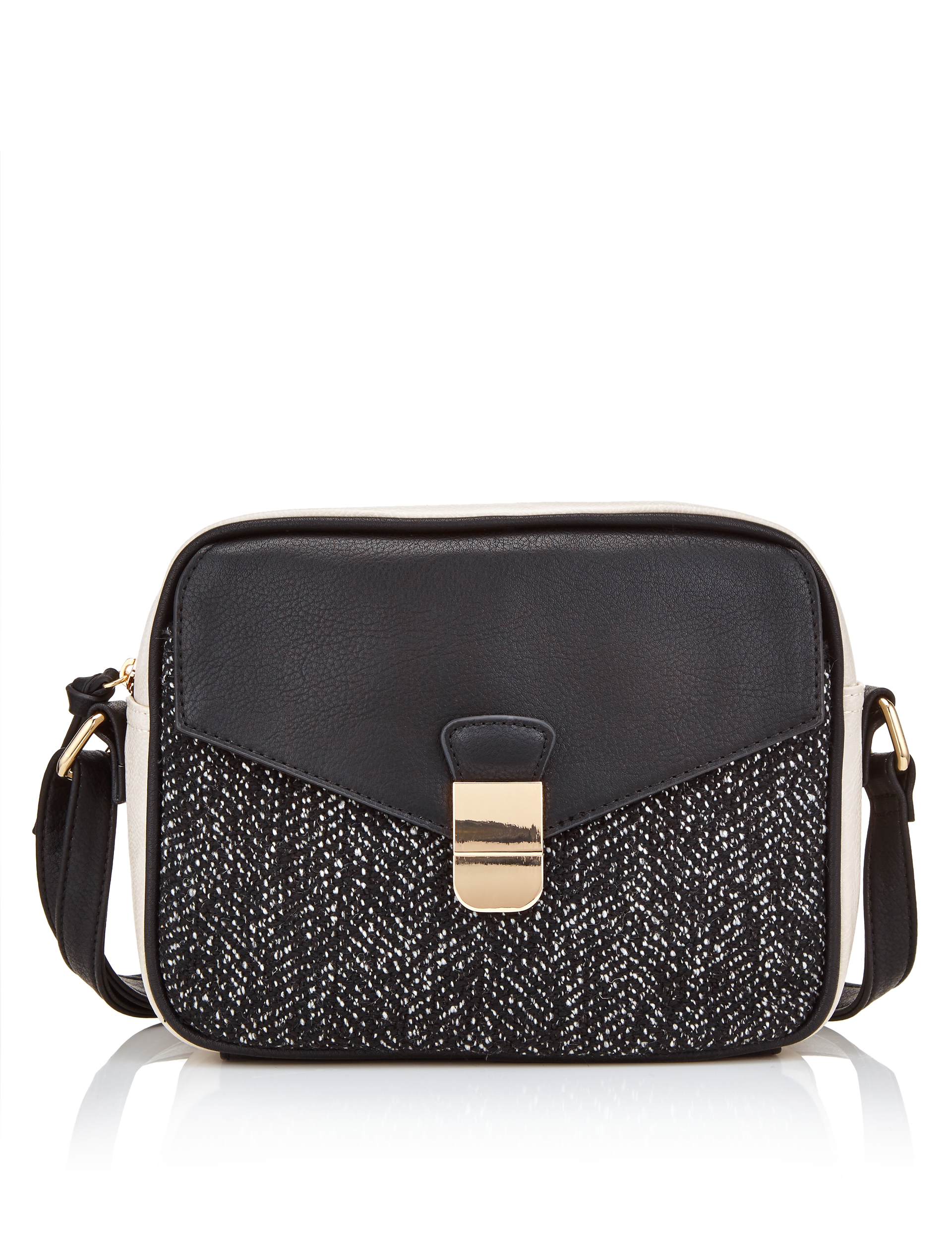 Faux Leather Tweed Camera Across Body Bag Image 2 of 6