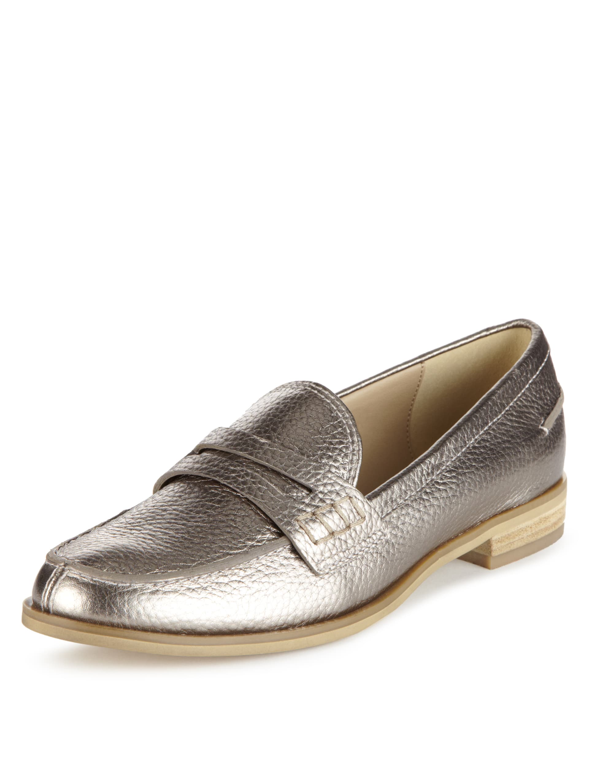 Leather Textured Penny Loafers with Insolia Flex Autograph M S