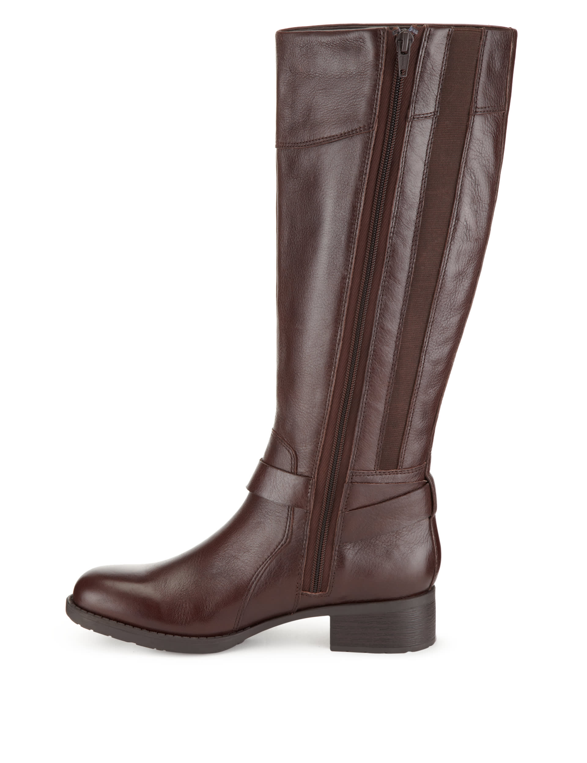Leather Buckle Riding Mid Calf Boots Image 2 of 5