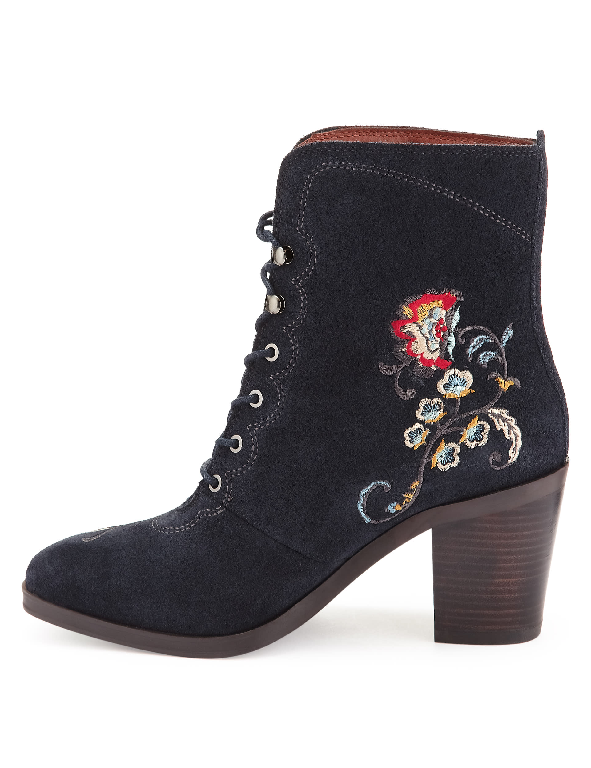 Stain Away™ Suede Floral Embroidered Ankle Boots with Insolia® Image 2 of 5