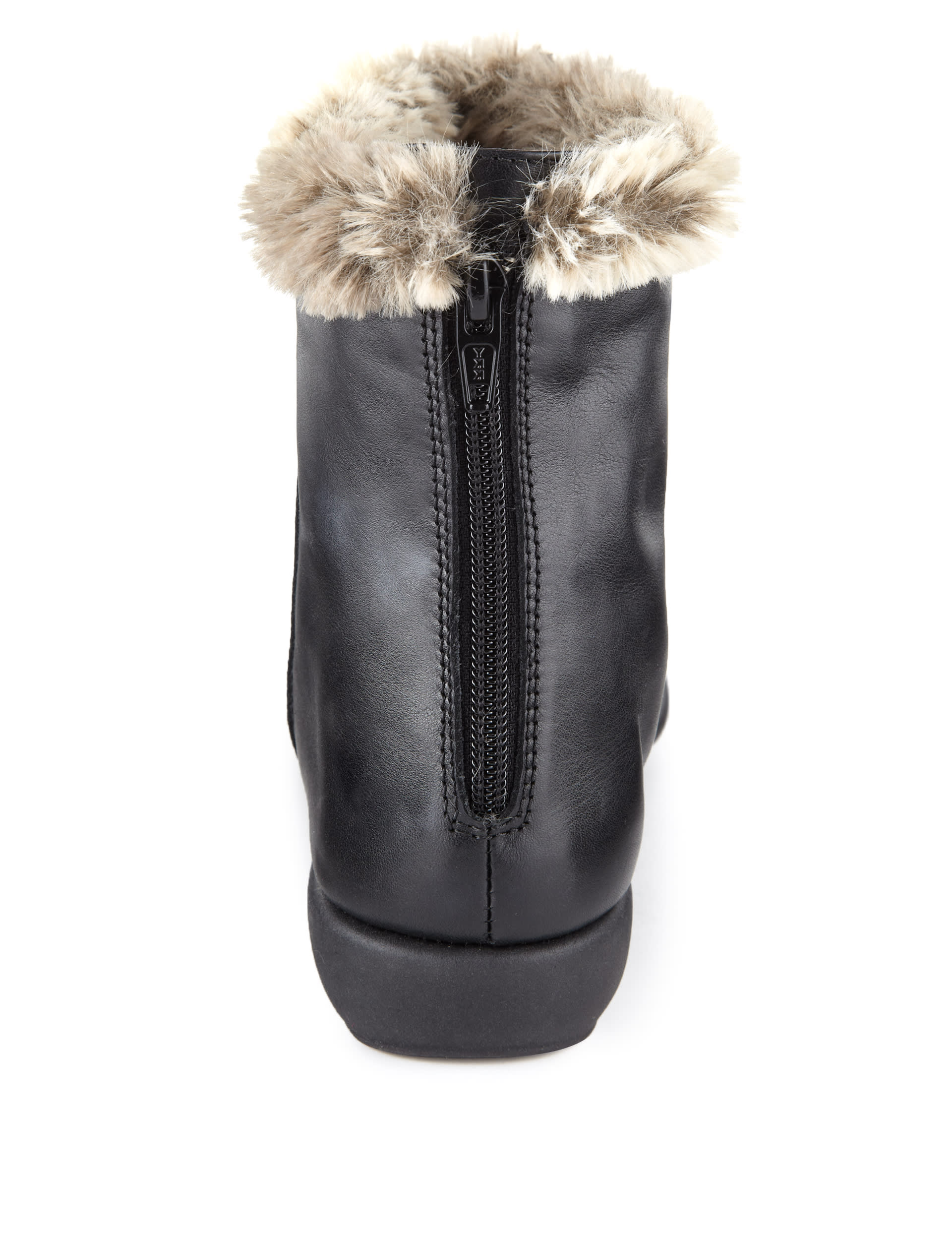 Leather Faux Fur Trim Ankle Boots Image 2 of 4