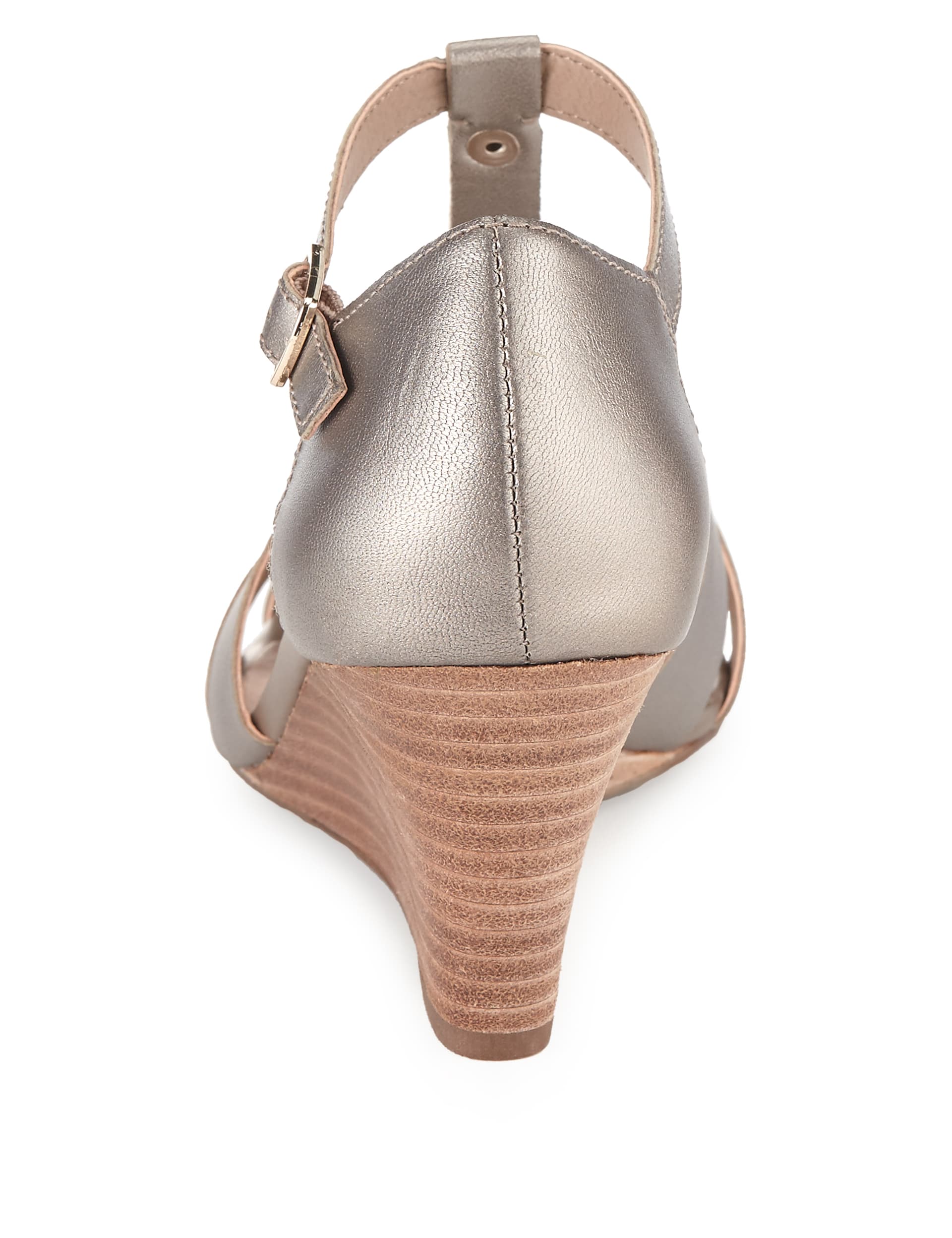 Leather Wide Fit T Bar Wedge Sandals Footglove M S