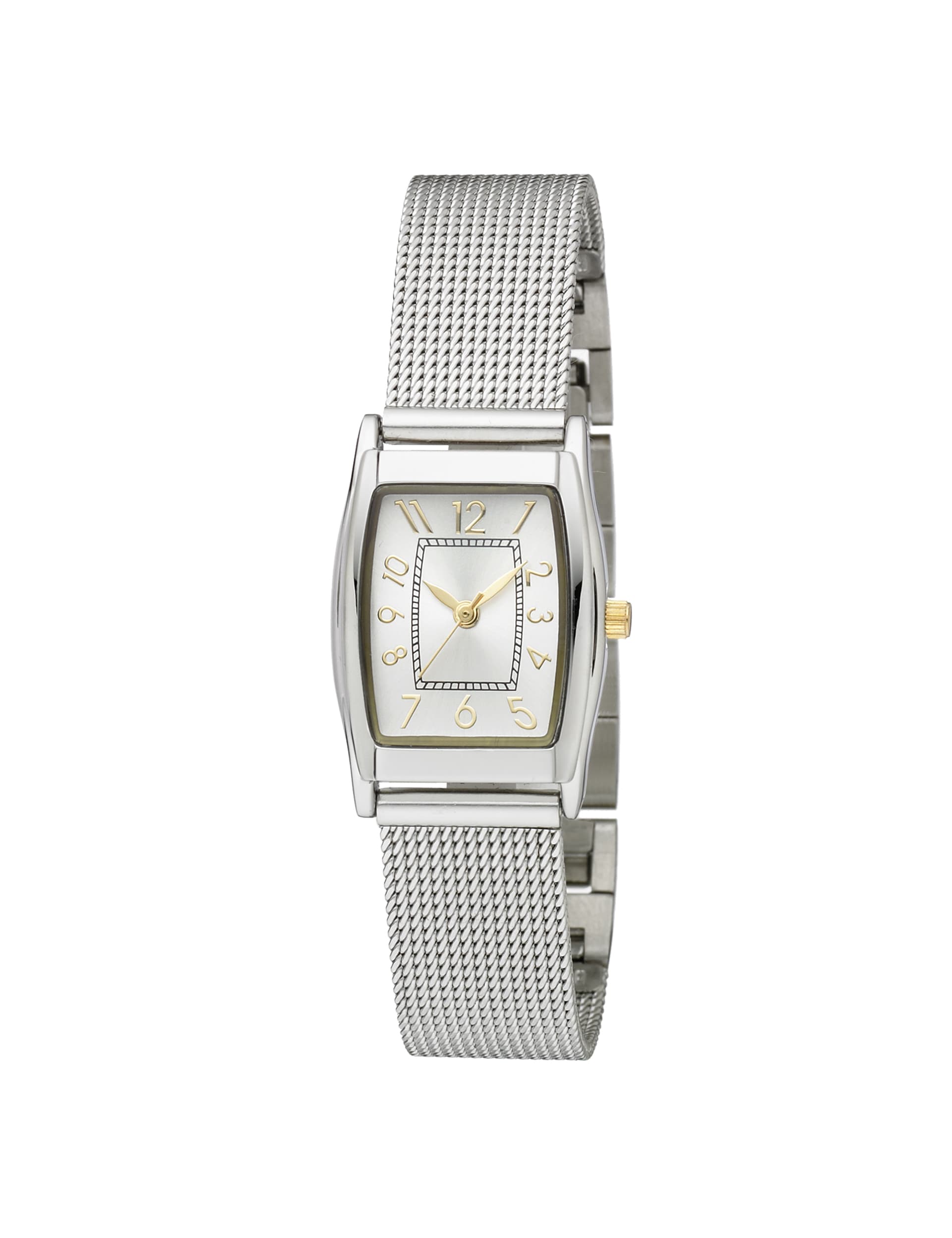 Rectangular Face 2 Tone Analogue Mesh Strap Watch Image 1 of 1
