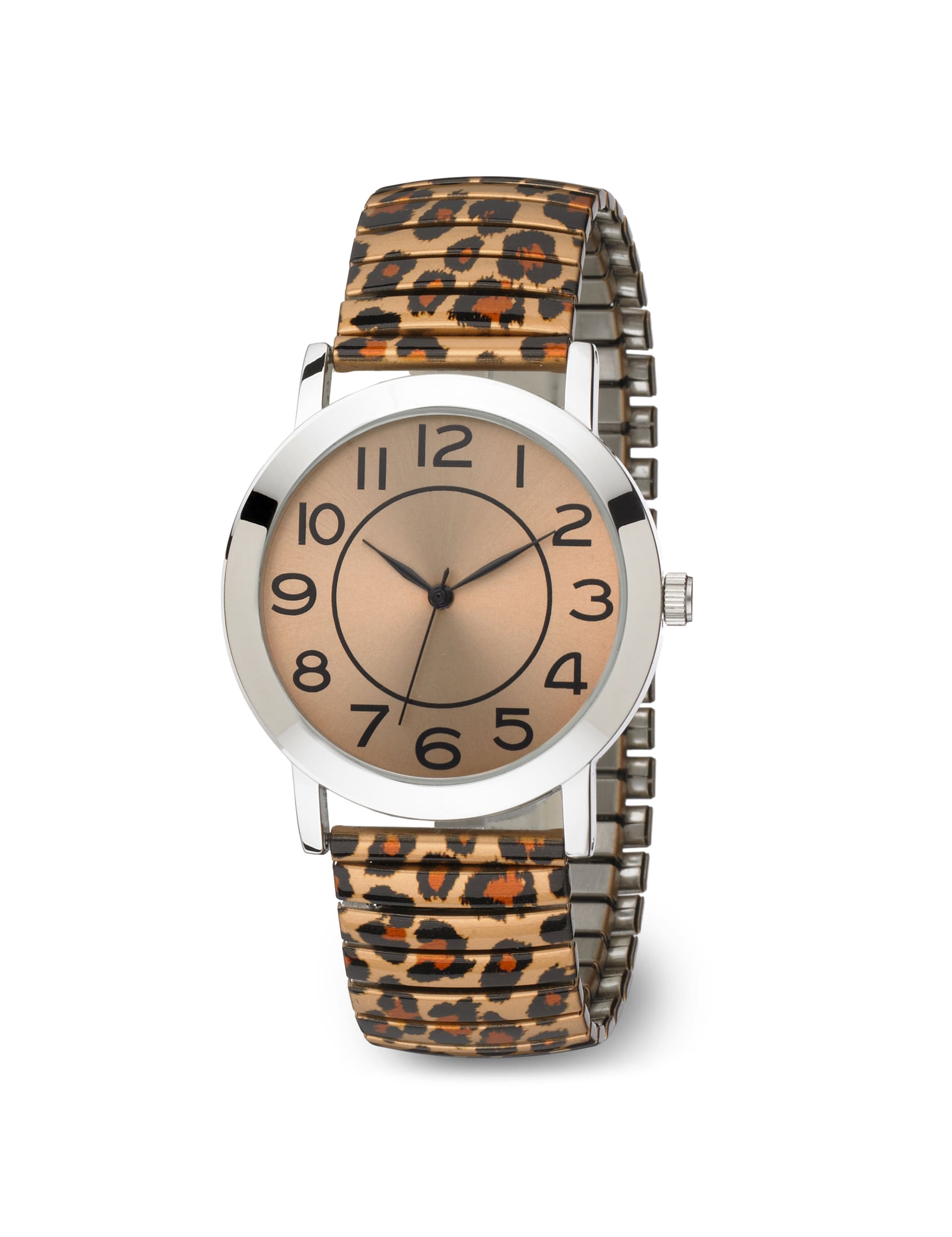 Round Face Leopard Print Expandable Strap Watch M S Collection M S