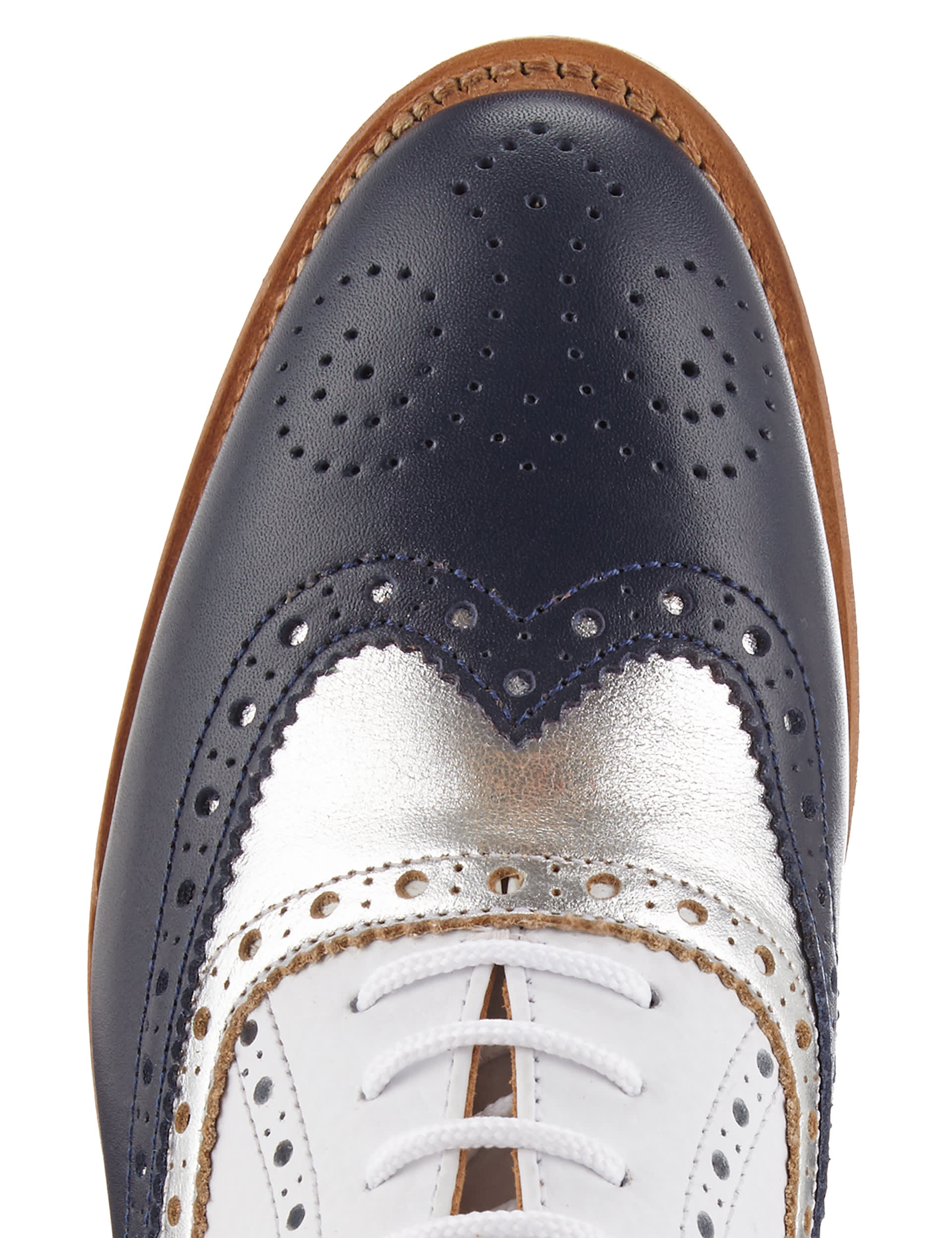 Leather Colour Block Lace Up Flat Brogue Shoes Image 2 of 3