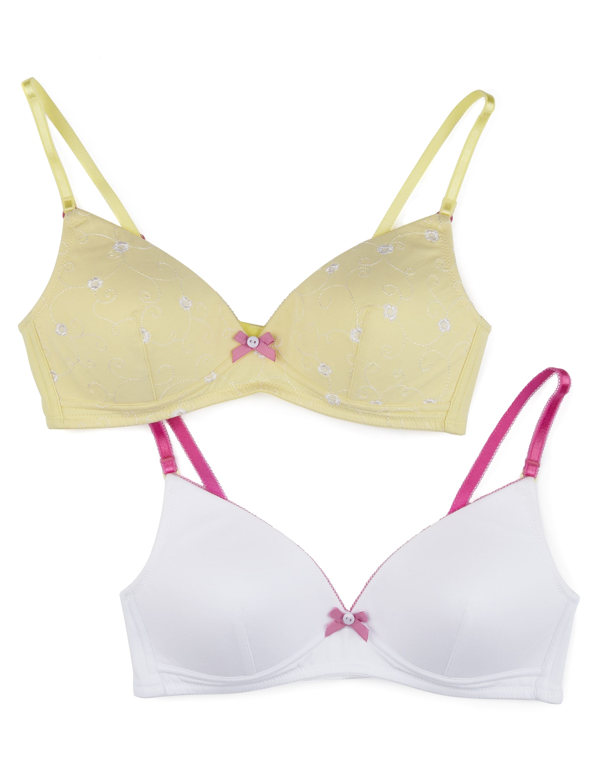 2 Pack Cotton Rich Non-Wired Floral Embroidered Bras Image 1 of 2