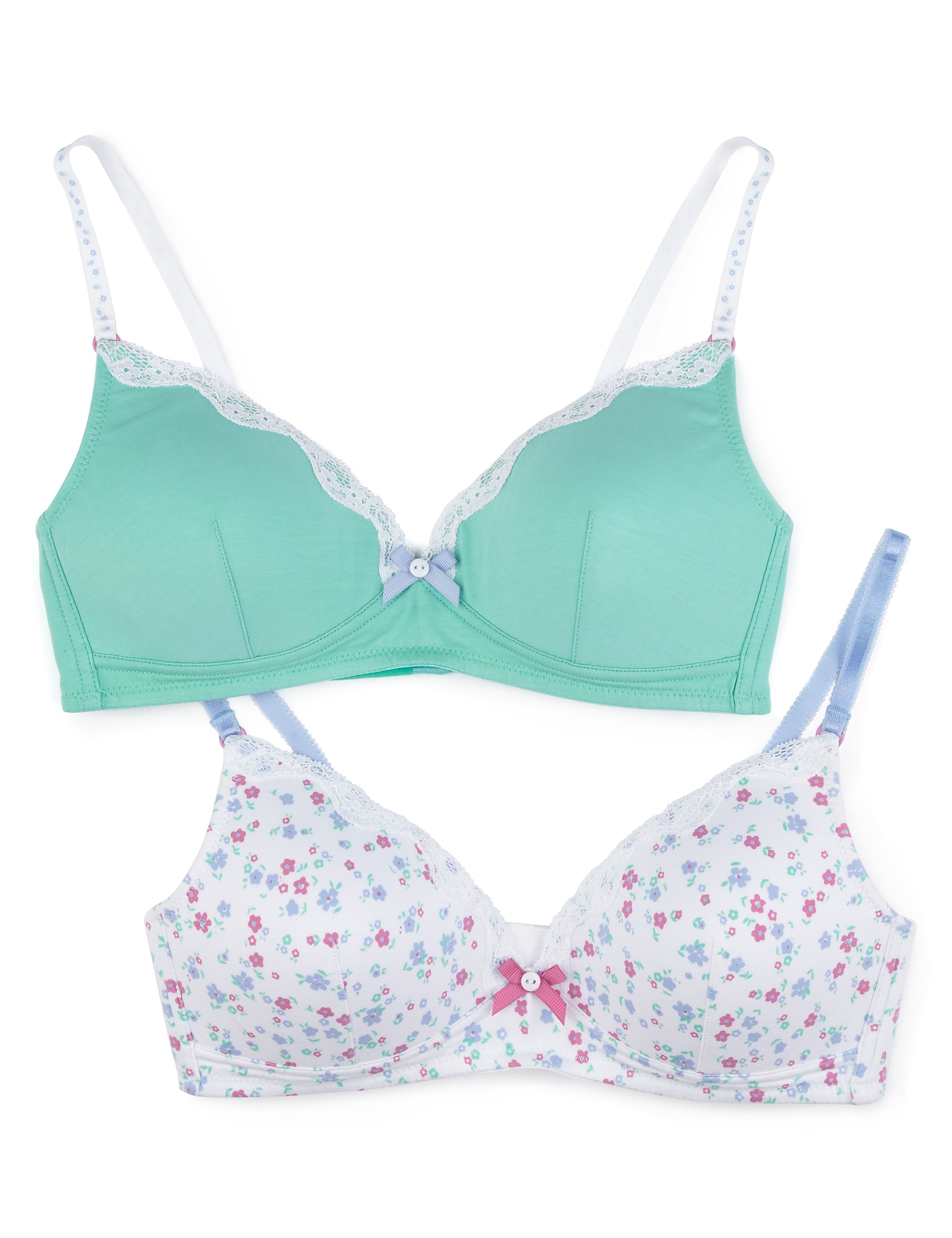 2 Pack Cotton Rich Padded Non-Wired Ditsy Floral Bras Image 1 of 2