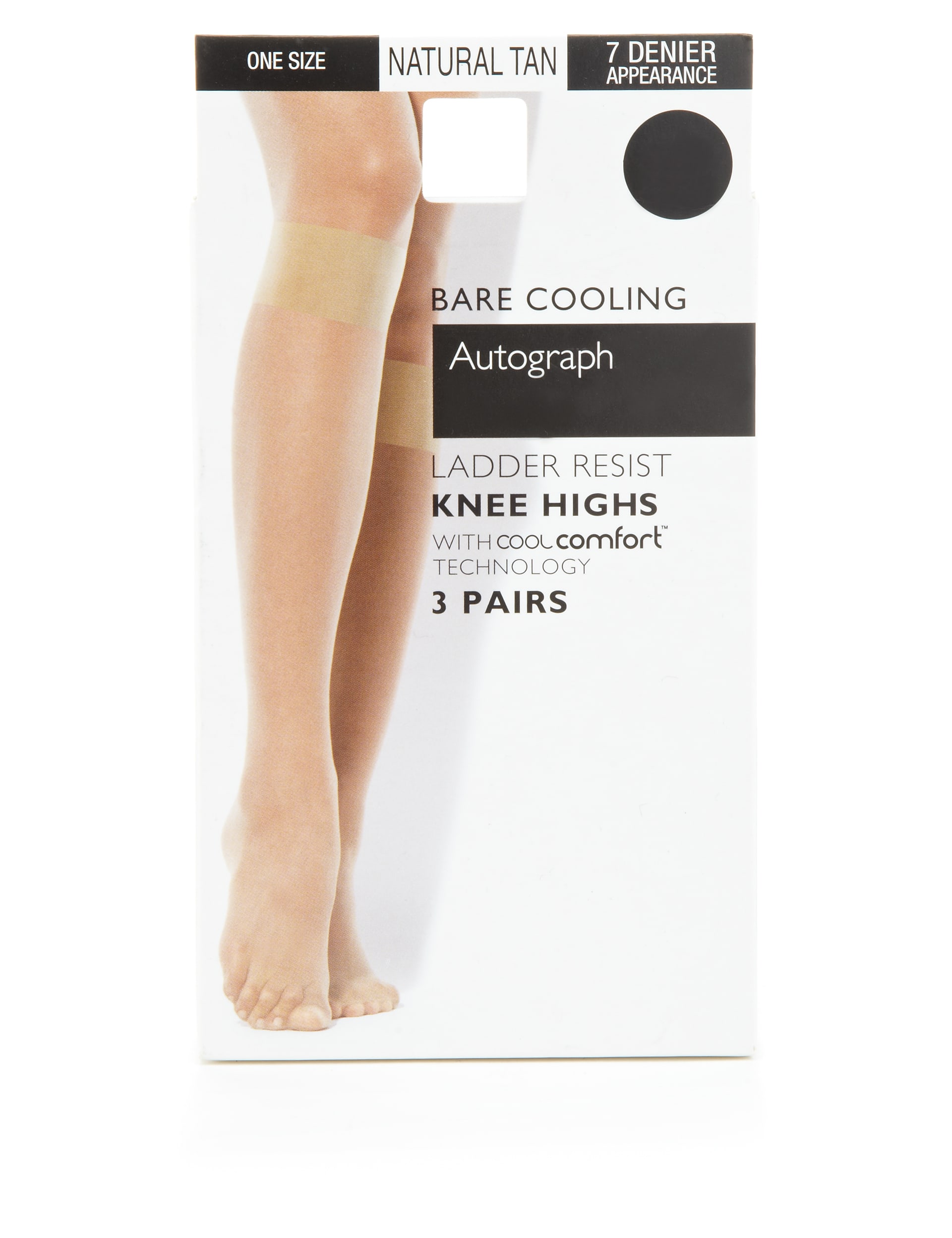 3 Pair Pack 7 Denier Cool Comfort™ Ladder Resist Bare Cooling Knee Highs Image 2 of 3