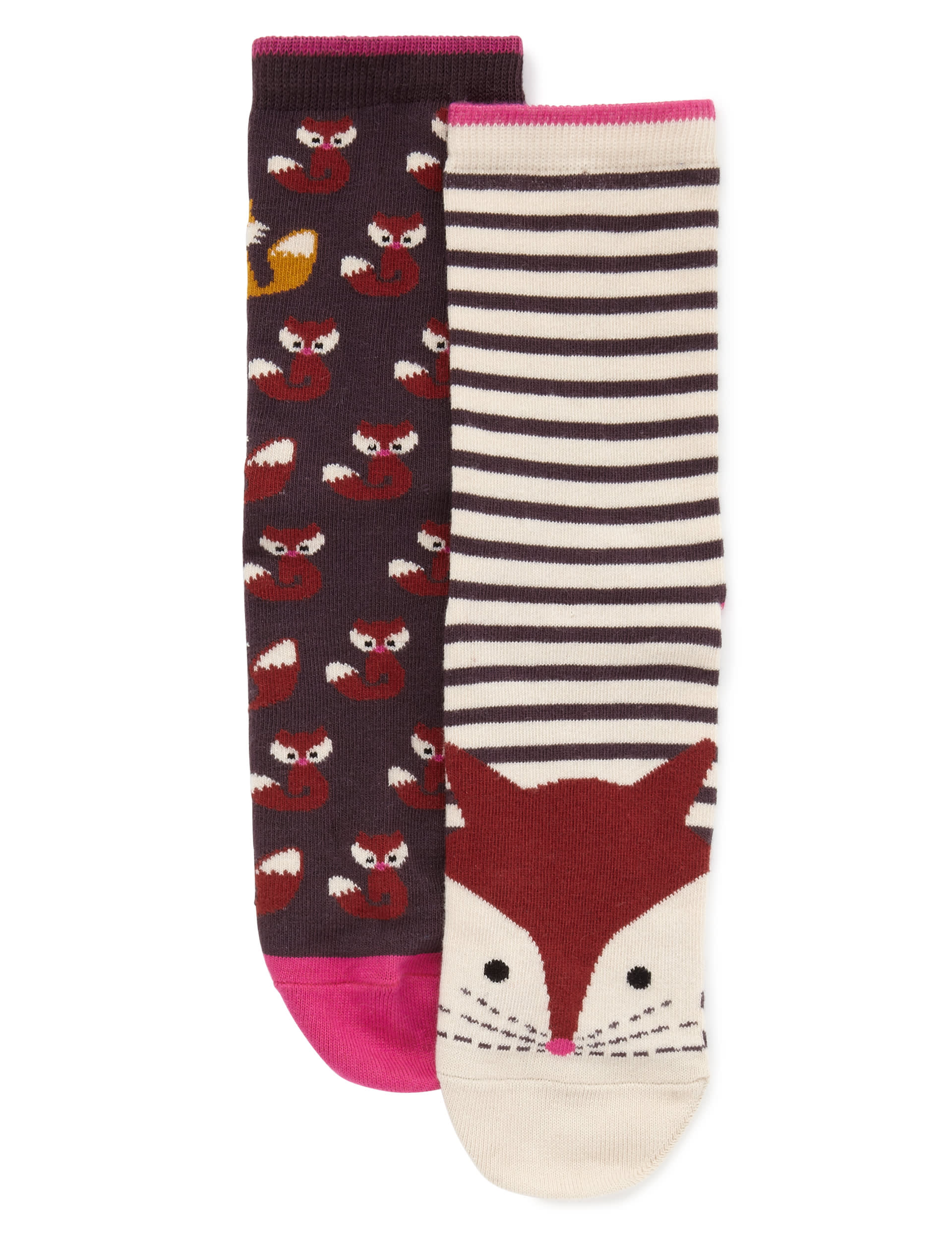 2 Pair Pack Stripe & Fox Print Ankle High Socks Image 1 of 1