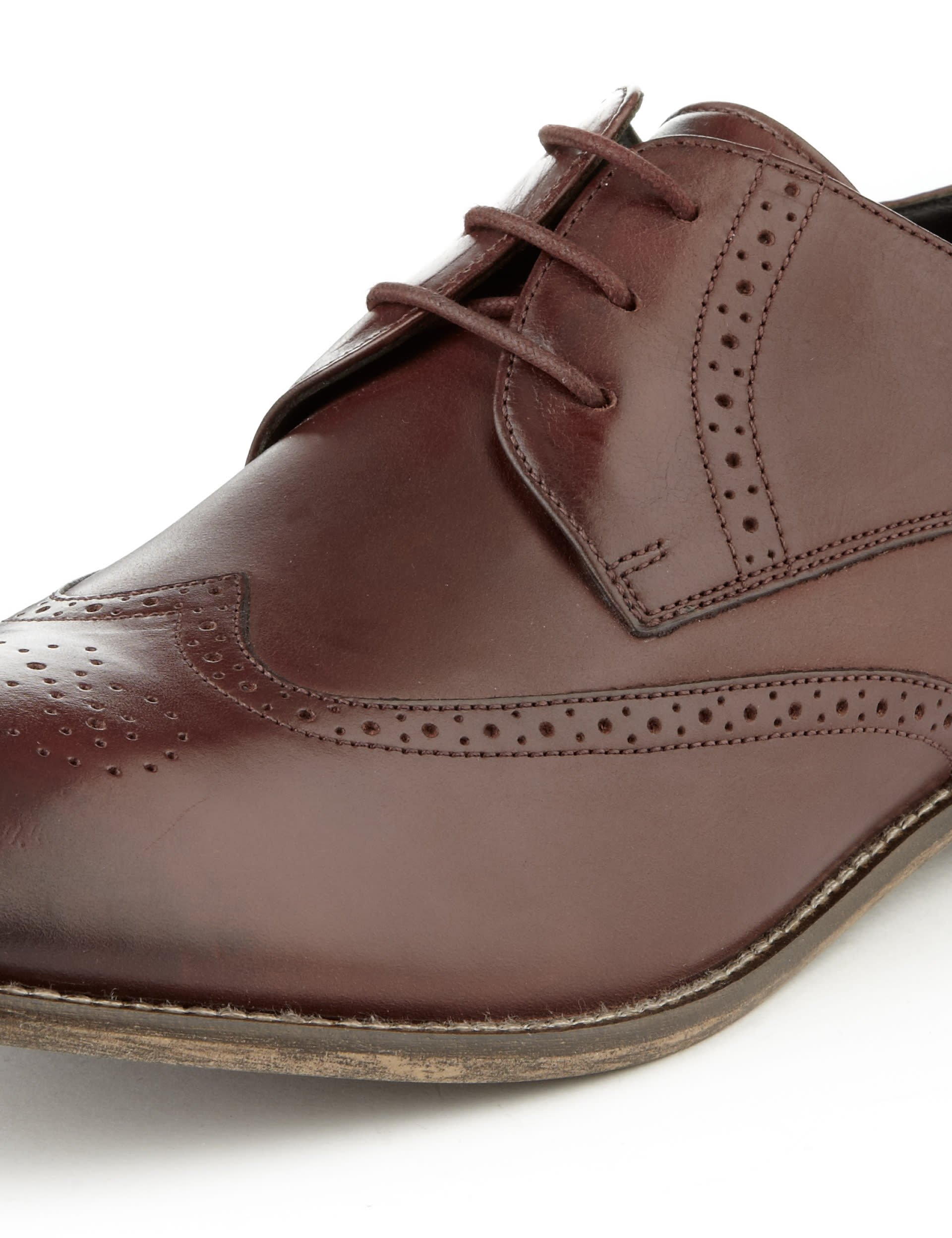Leather Almond Toe Wingtip Brogue Shoes Image 2 of 5
