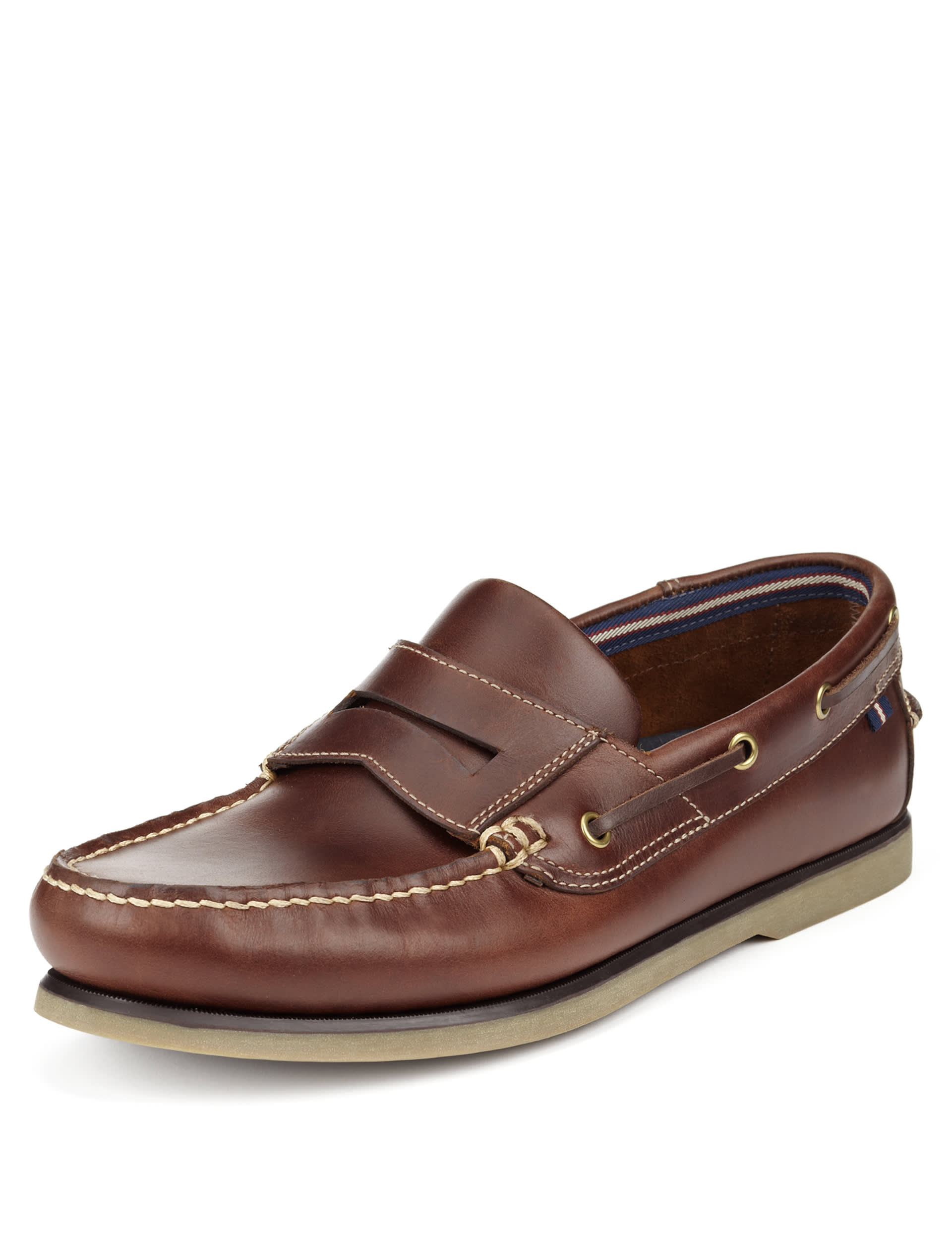 Leather Slip On Boat Shoes Blue Harbour M S