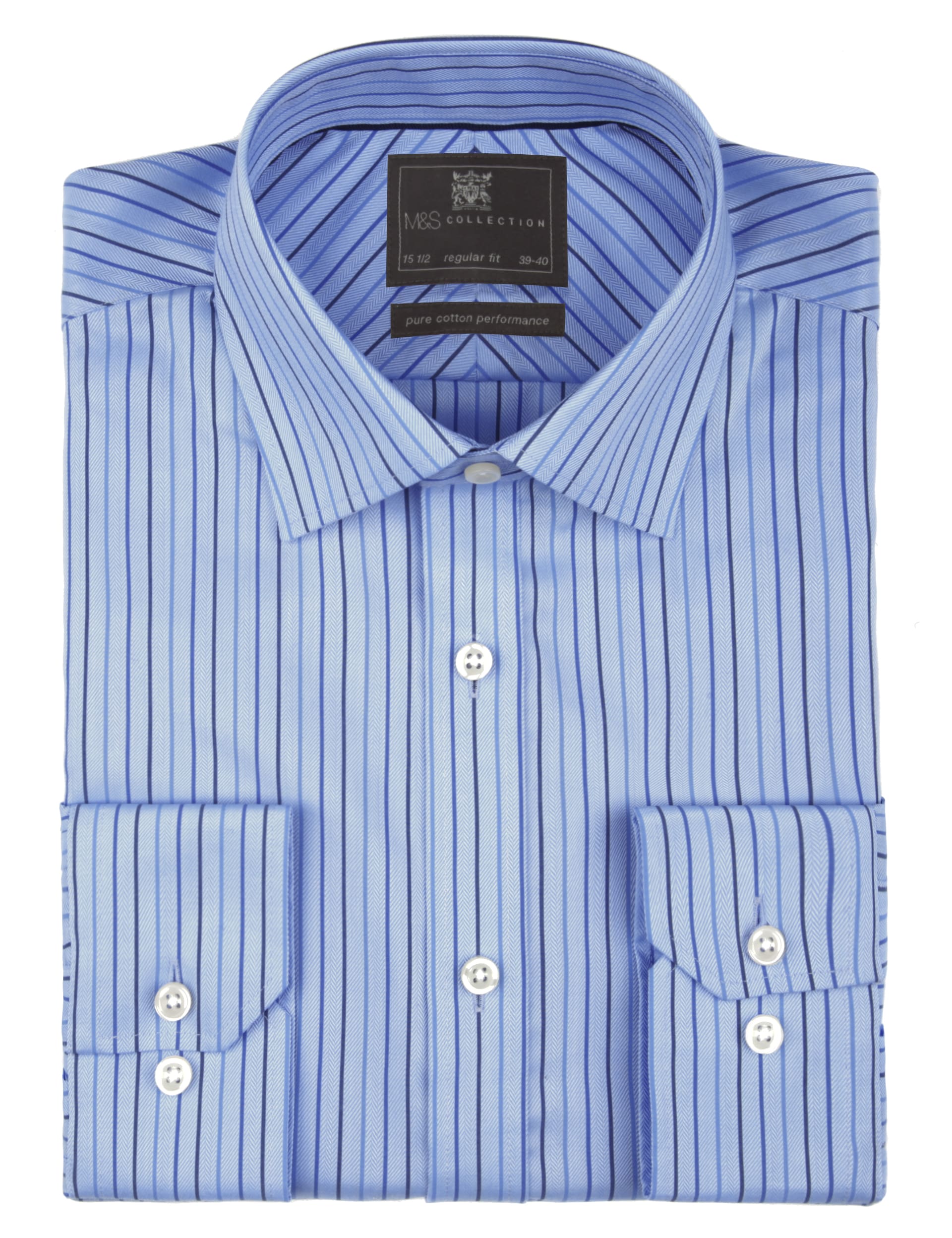 2in Longer Performance Pure Cotton Non-Iron Herringbone Striped Shirt Image 1 of 1