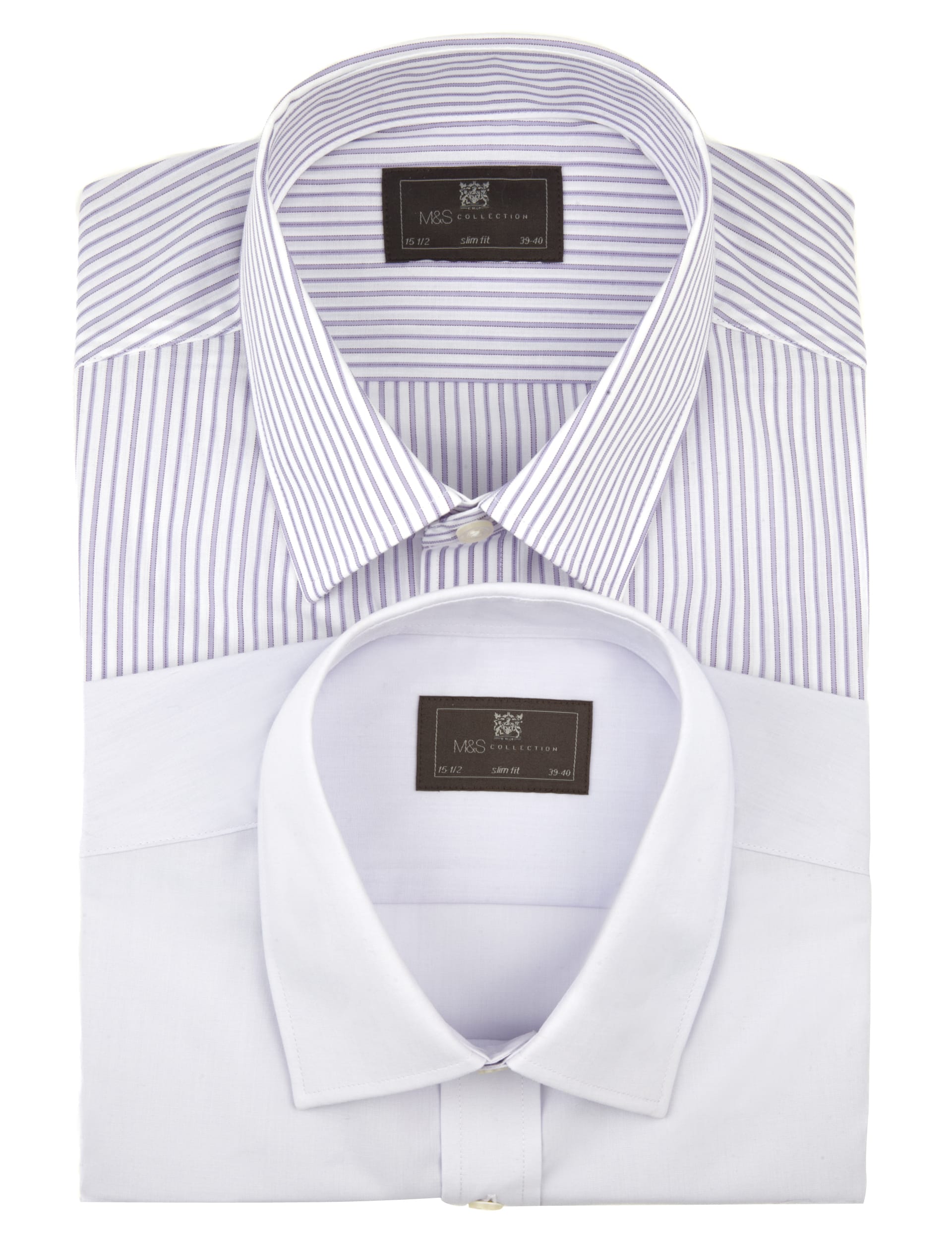 2 Pack Easy Care Slim Fit Plain & Striped Shirts Image 1 of 1