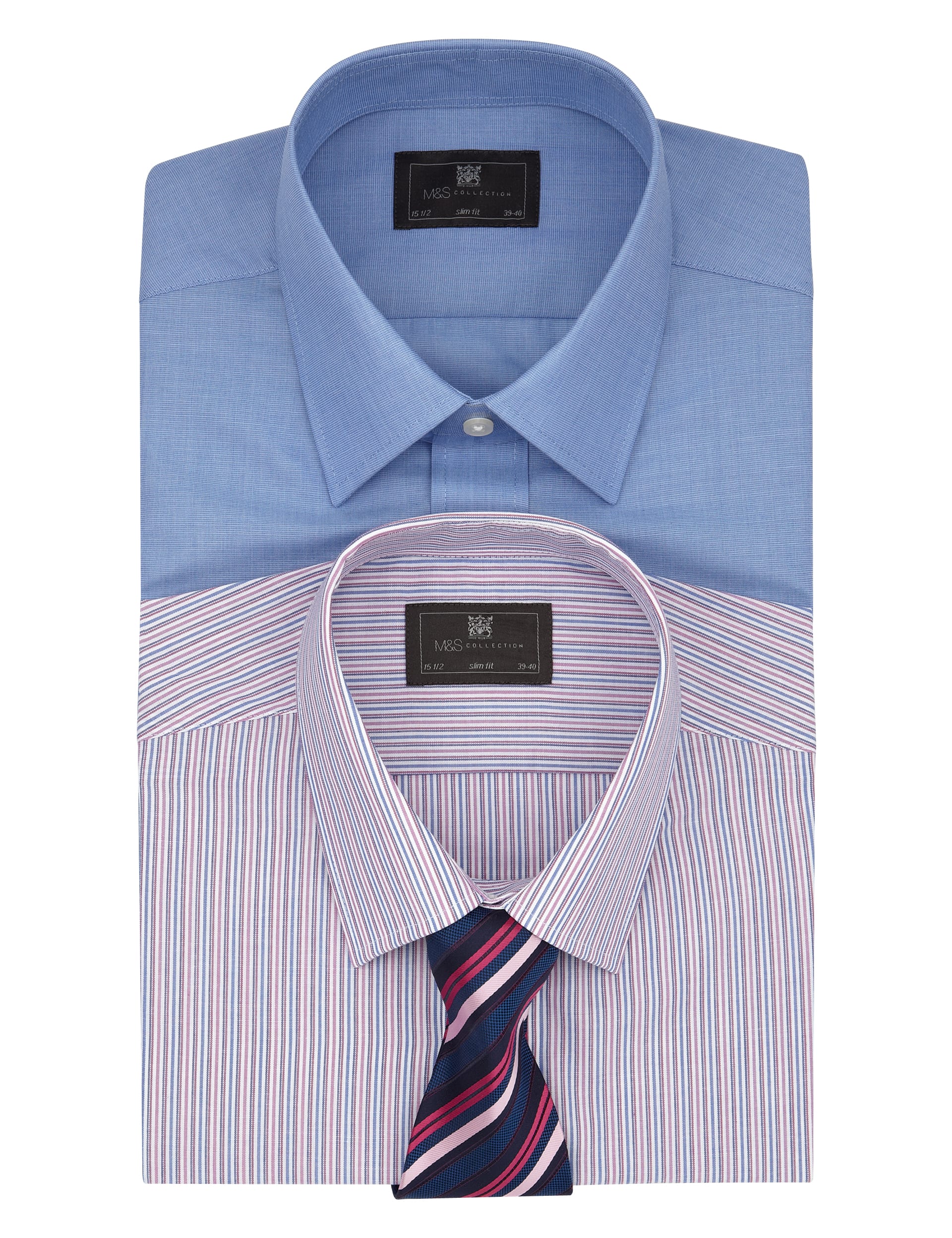 2 Pack Easy Care Slim Fit Assorted Shirts with Tie Image 1 of 1