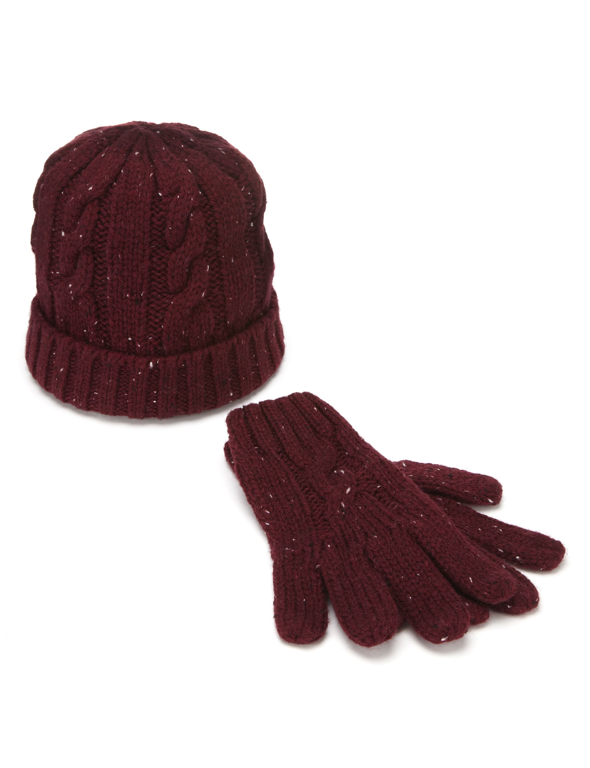 Kids' Flecked Cable Knit Hat & Gloves Set with Wool Image 1 of 1