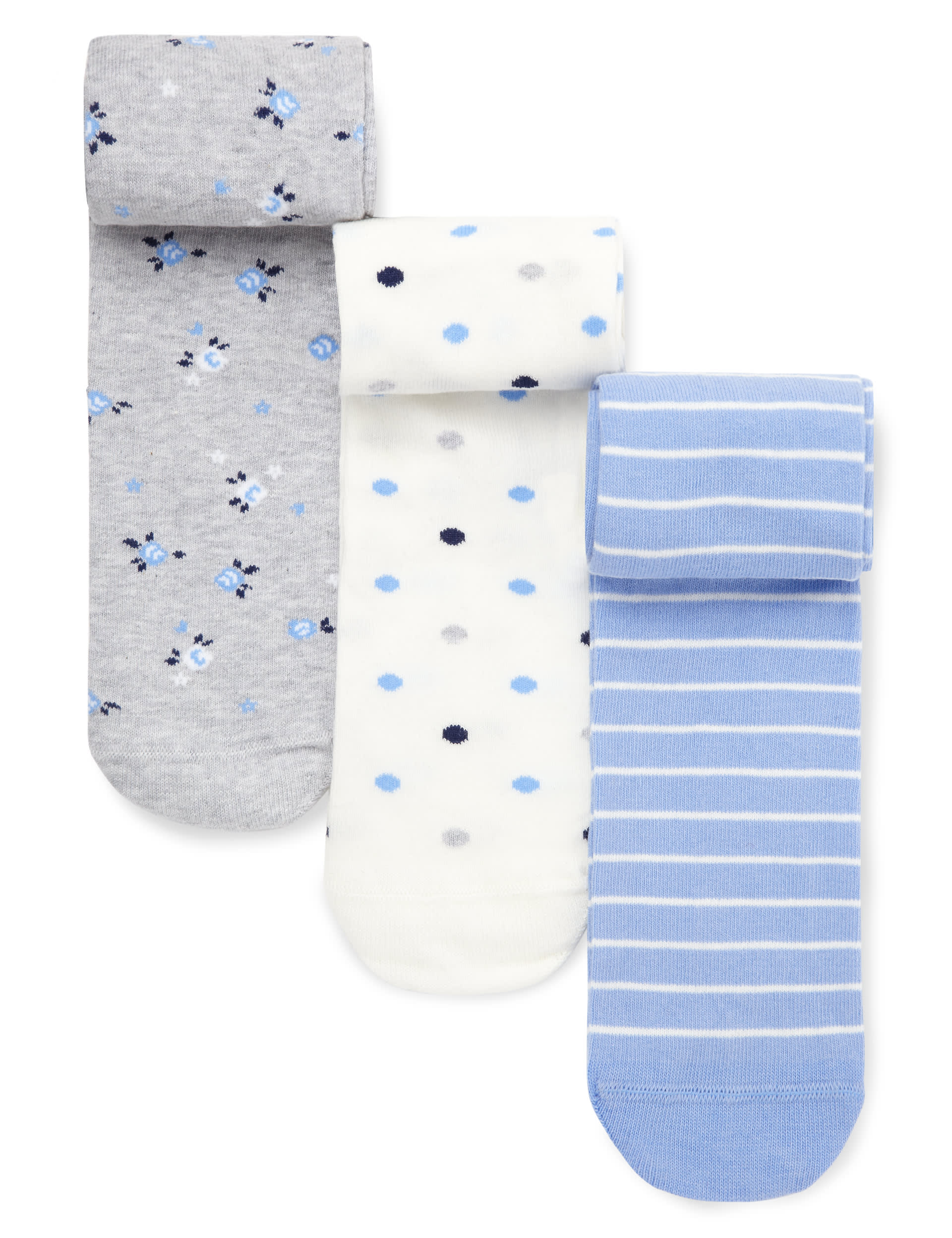 3 Pairs of Cotton Rich Floral Tights (1-7 Years) Image 1 of 1