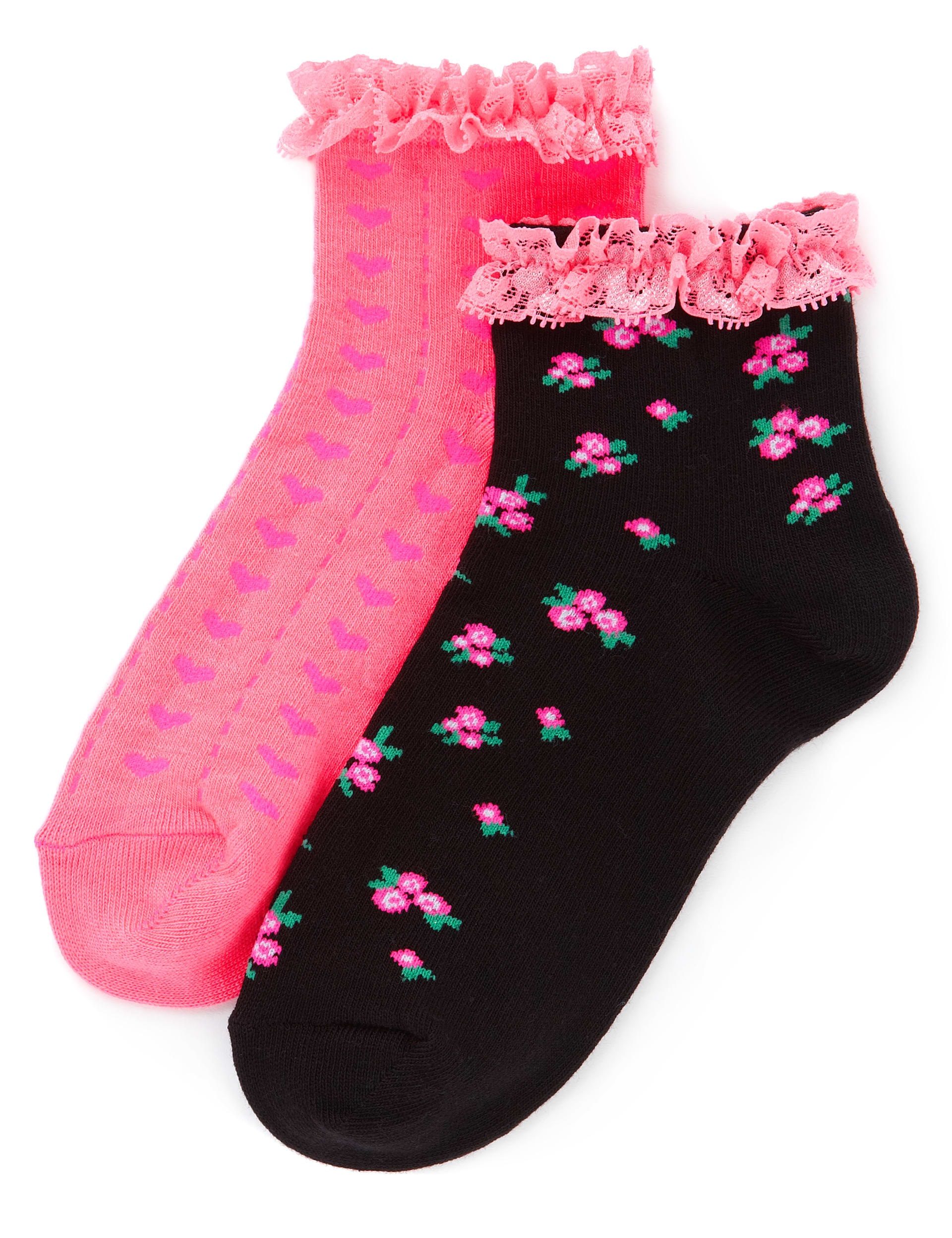 2 Pairs of Cotton Rich Lace Trim Socks Image 1 of 1