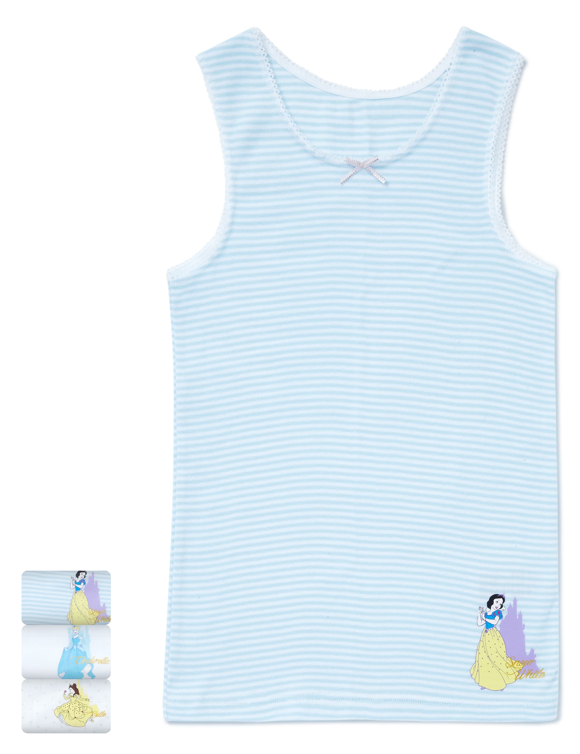 3 Pack Pure Cotton Disney Princess Vests (2-7 Years) Image 1 of 1