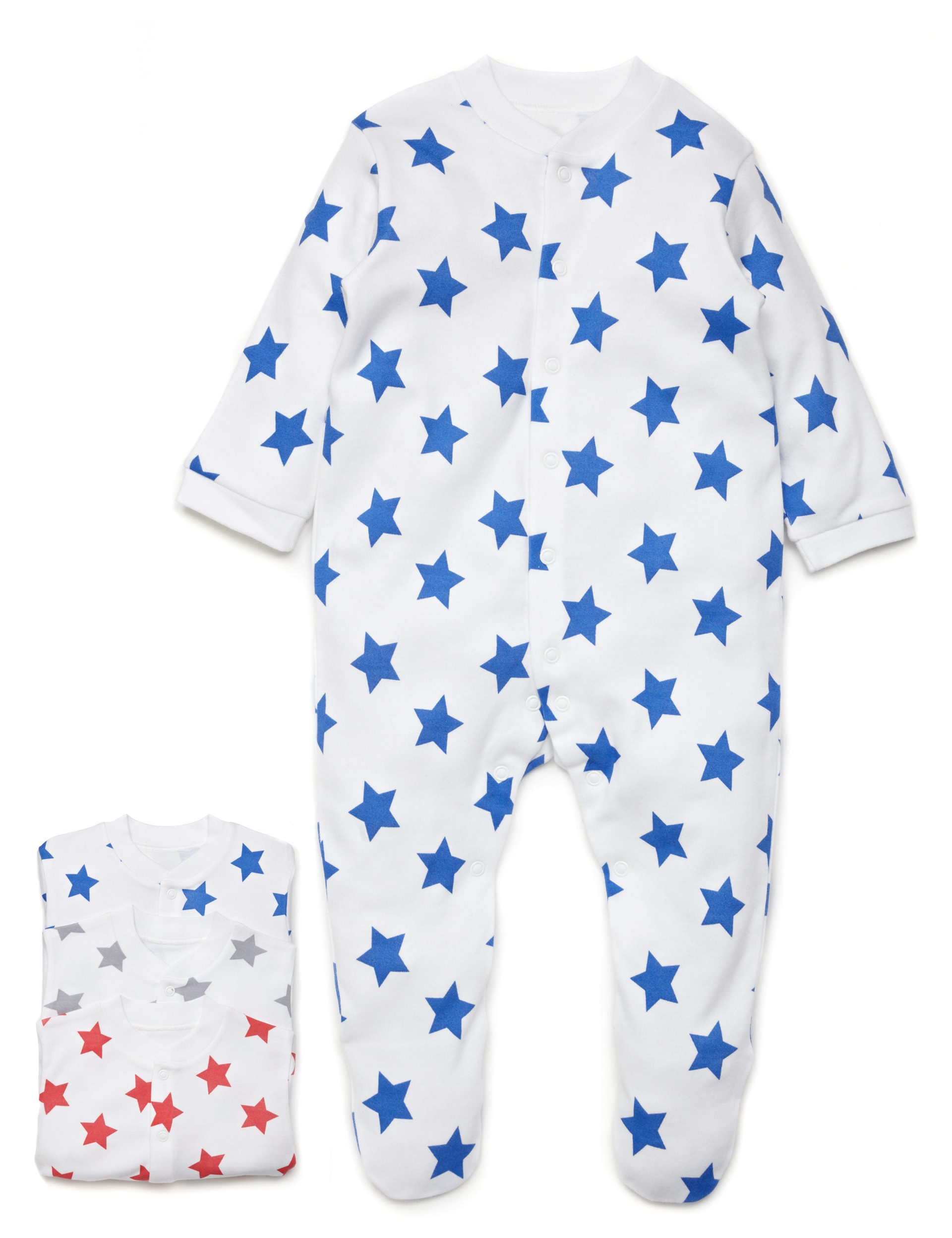 3 Pack Pure Cotton Star Sleepsuits | M&S