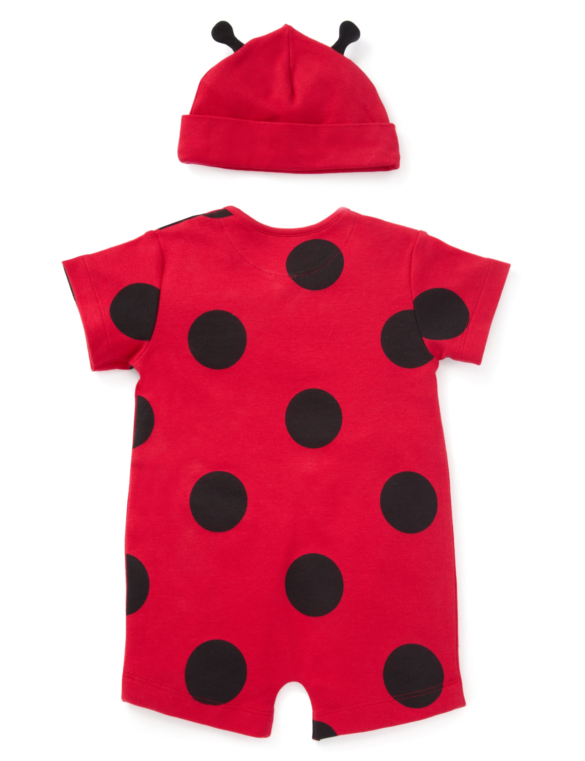 2 Piece Pure Cotton Short Leg Ladybird Onesie with Hat Image 2 of 3