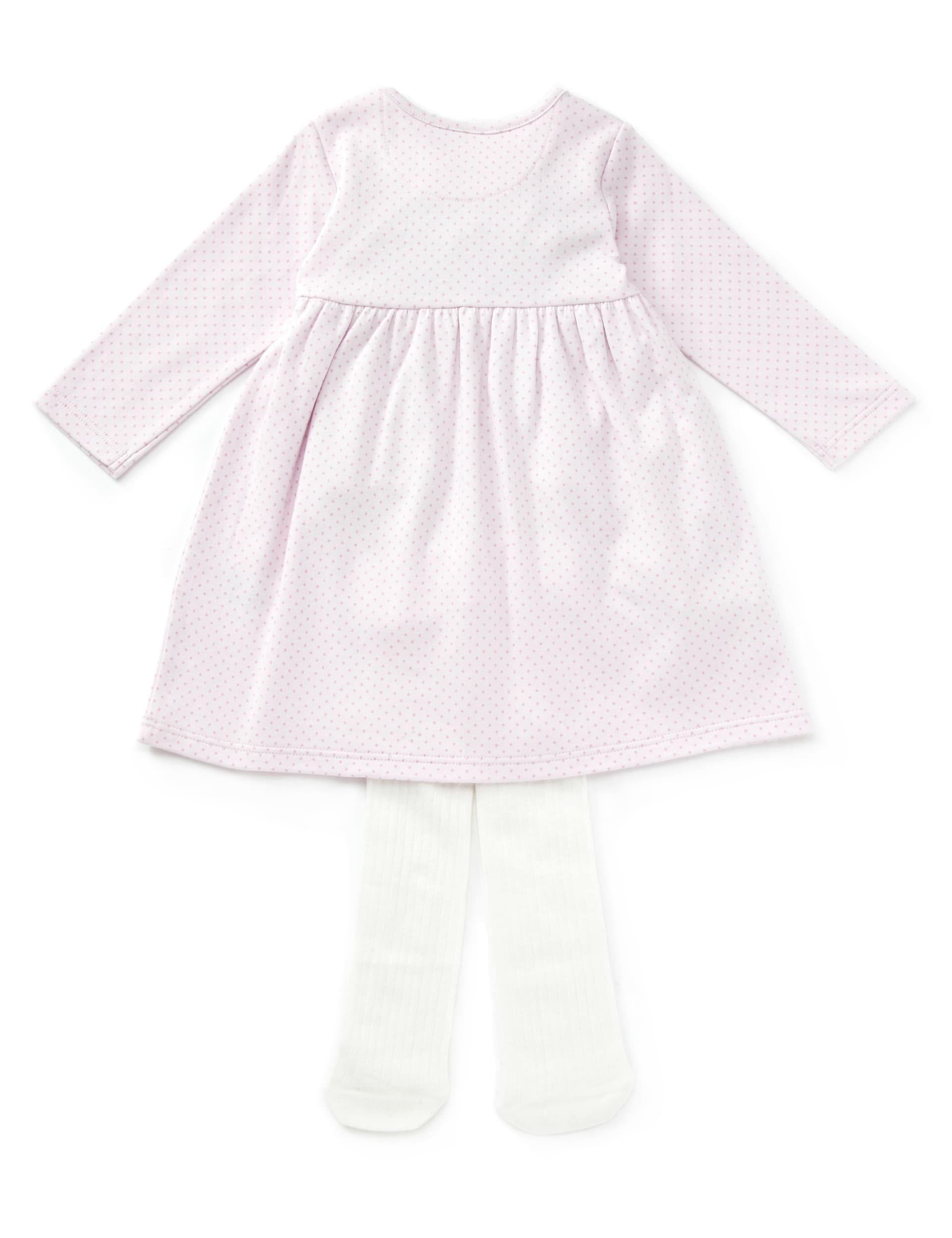 2 Piece Cotton Rich Spotted Dress & Tights Outfit Image 1 of 2