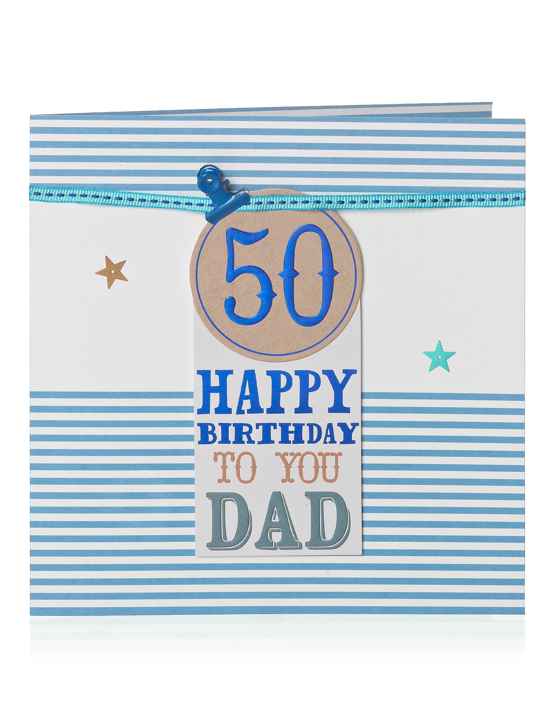 Classic Striped 50 Dad Birthday Card Image 1 of 2