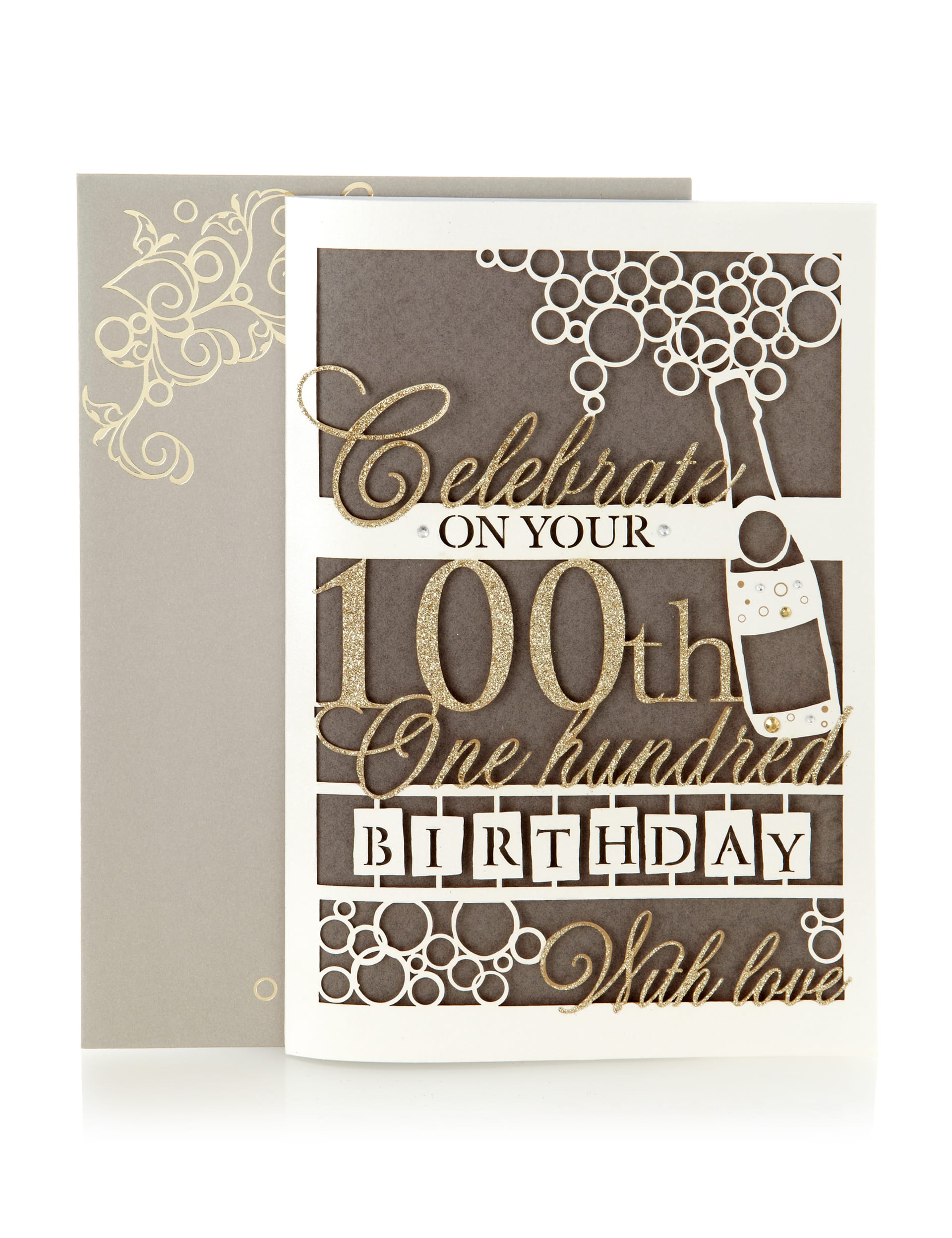 Laser Cut Champagne Age 100th Birthday Card Image 1 of 2