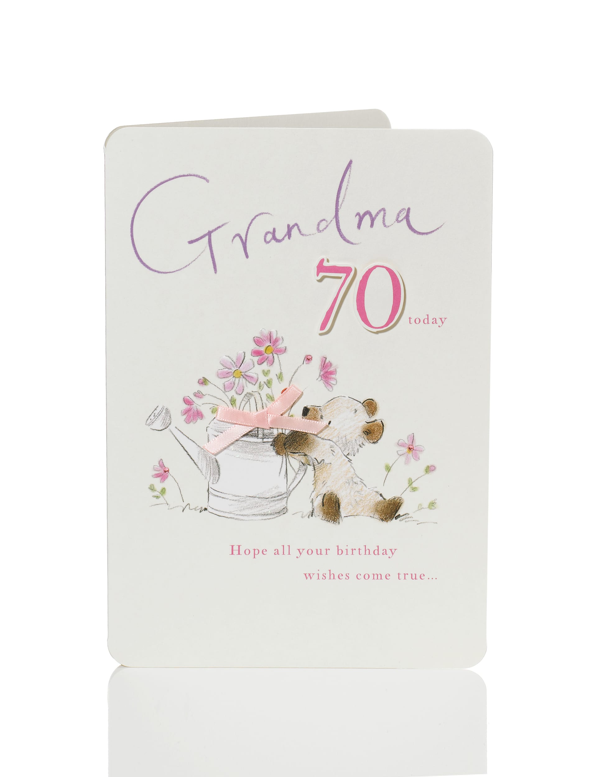 Bear & Bird Watering Can 70 Grandma Birthday Card Image 1 of 2