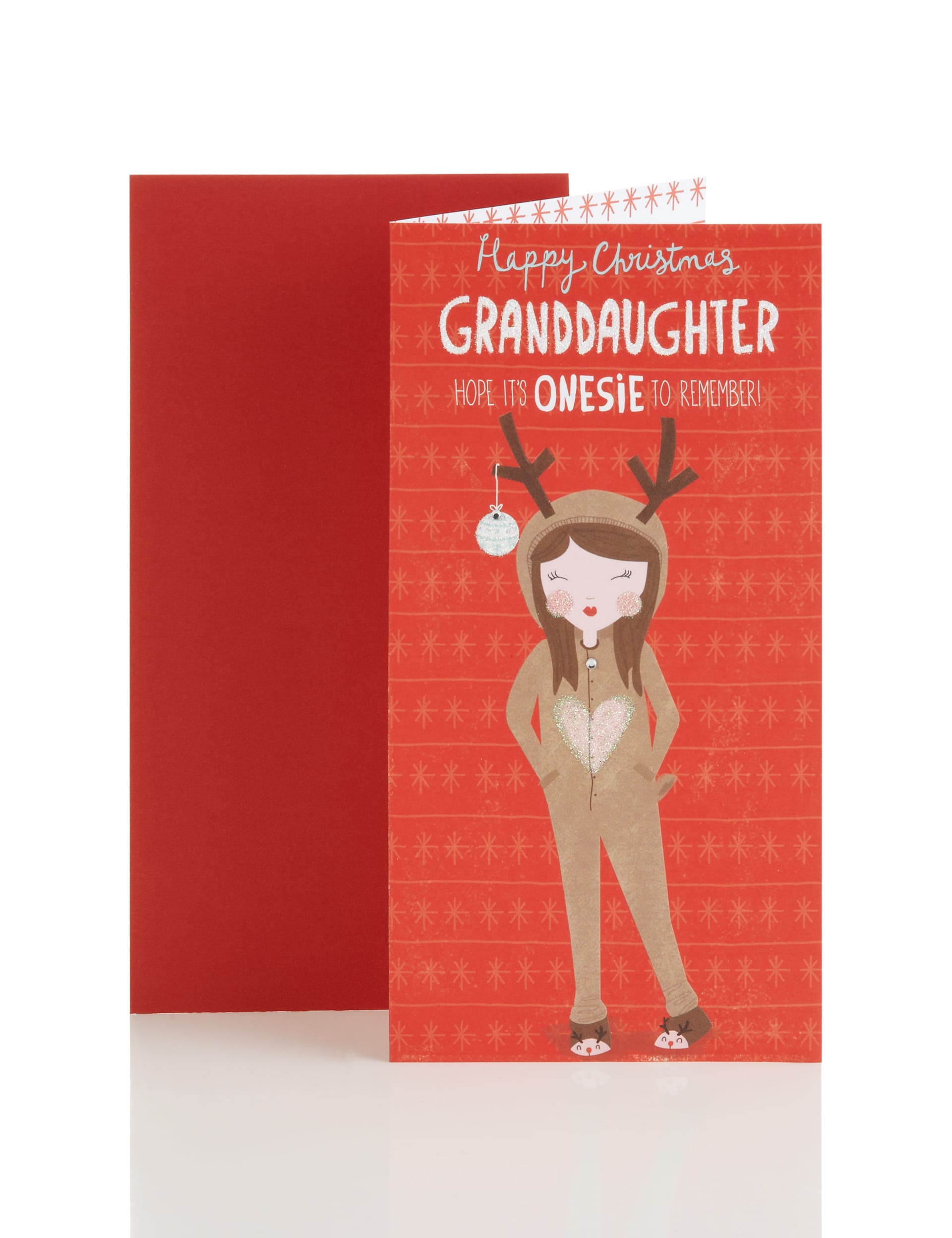 Granddaughter Reindeer Onesie Christmas Card Image 2 of 3